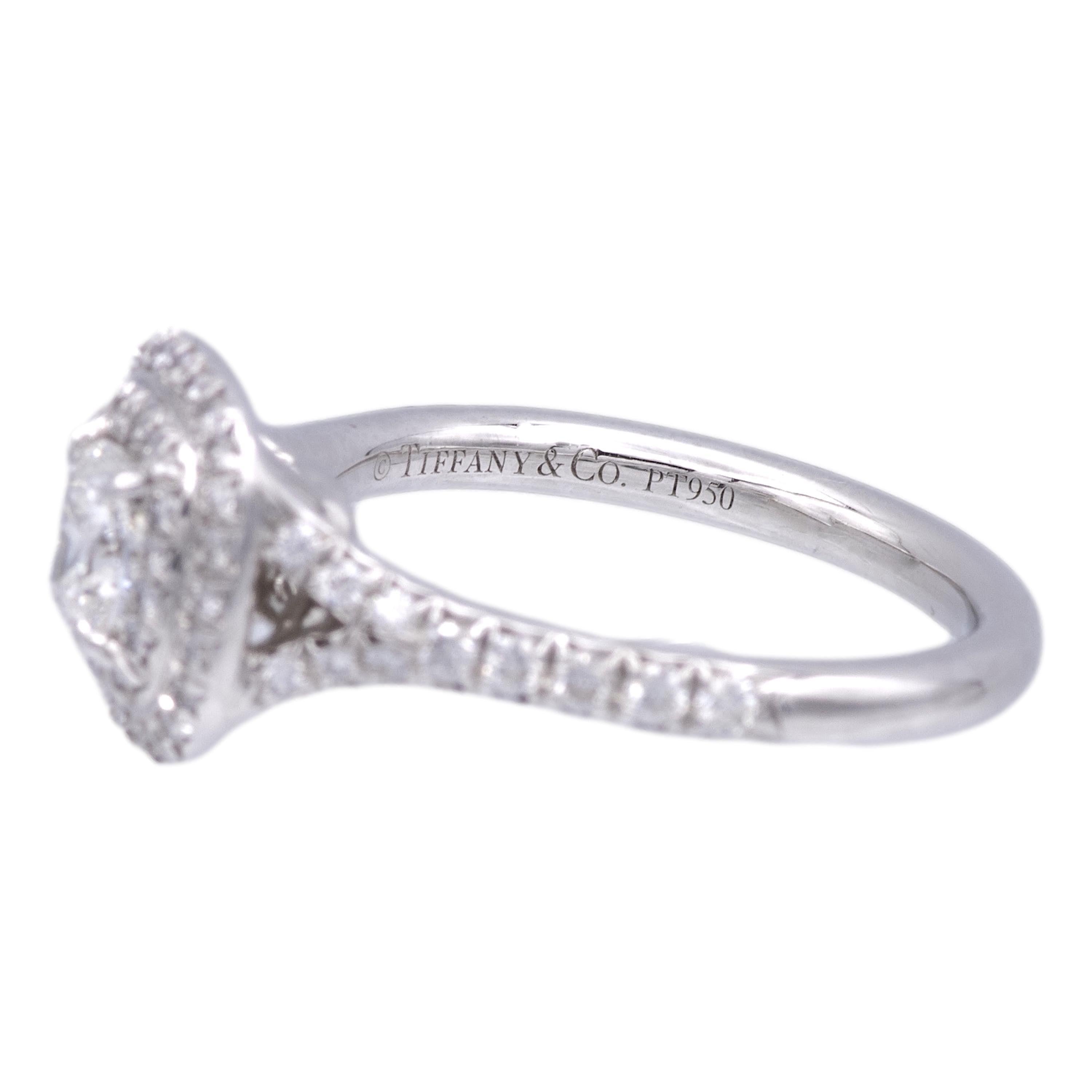 Modern Tiffany & Co. Soleste Platinum Cushion Diamond Engagement Ring .82ct TW FVS1