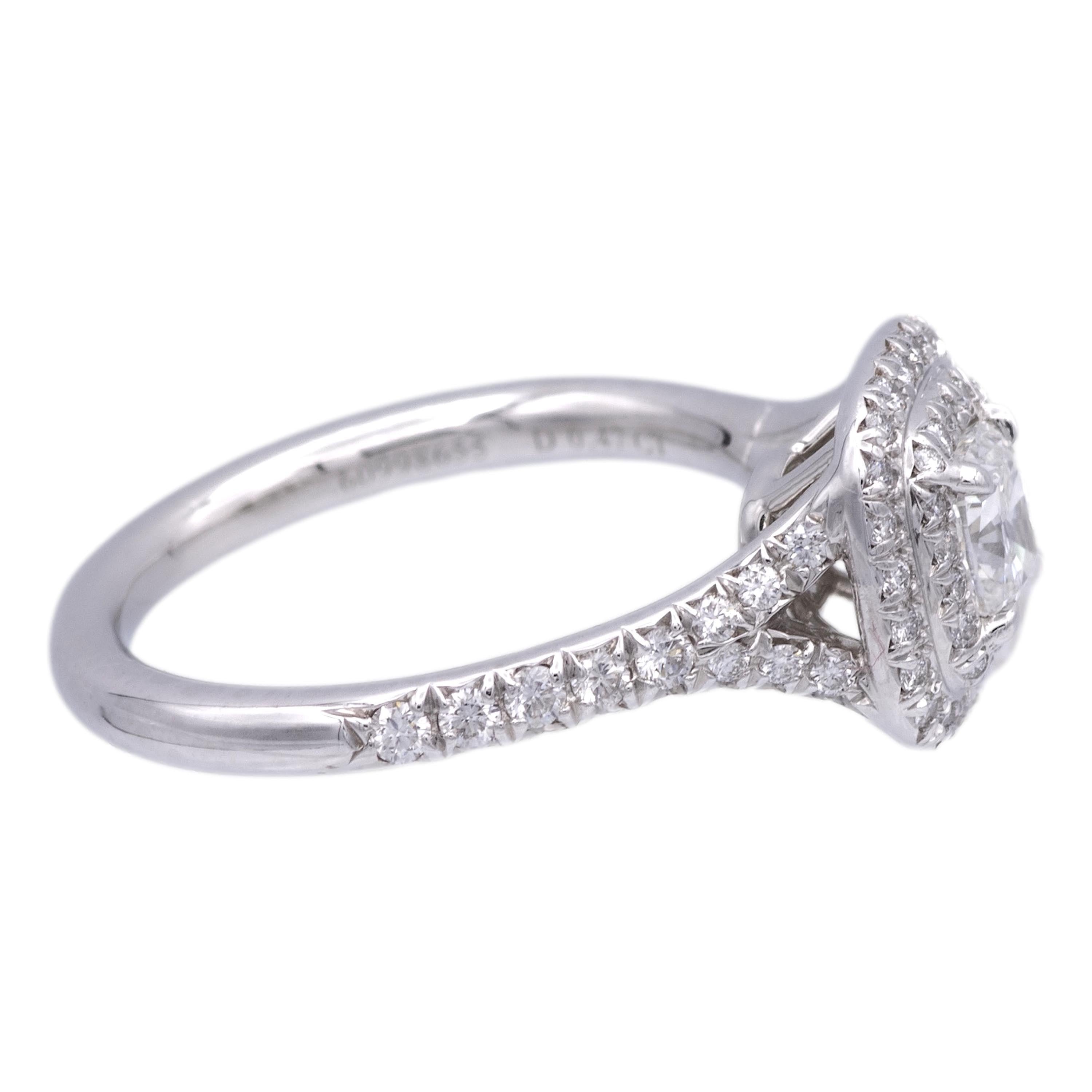 Tiffany & Co. Soleste Platinum Cushion Diamond Engagement Ring .82ct TW FVS1 In Excellent Condition In New York, NY