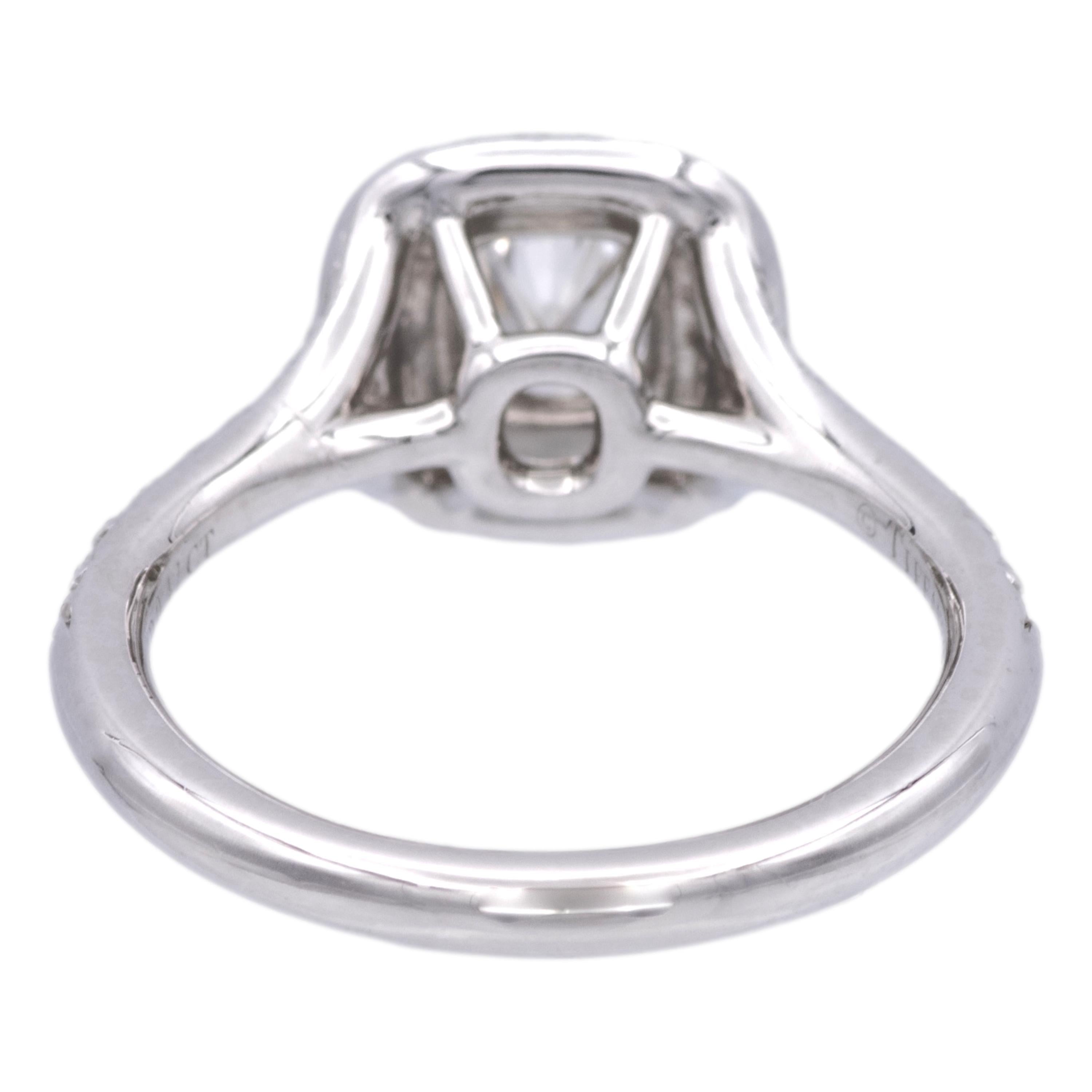 Women's Tiffany & Co. Soleste Platinum Cushion Diamond Engagement Ring .82ct TW FVS1
