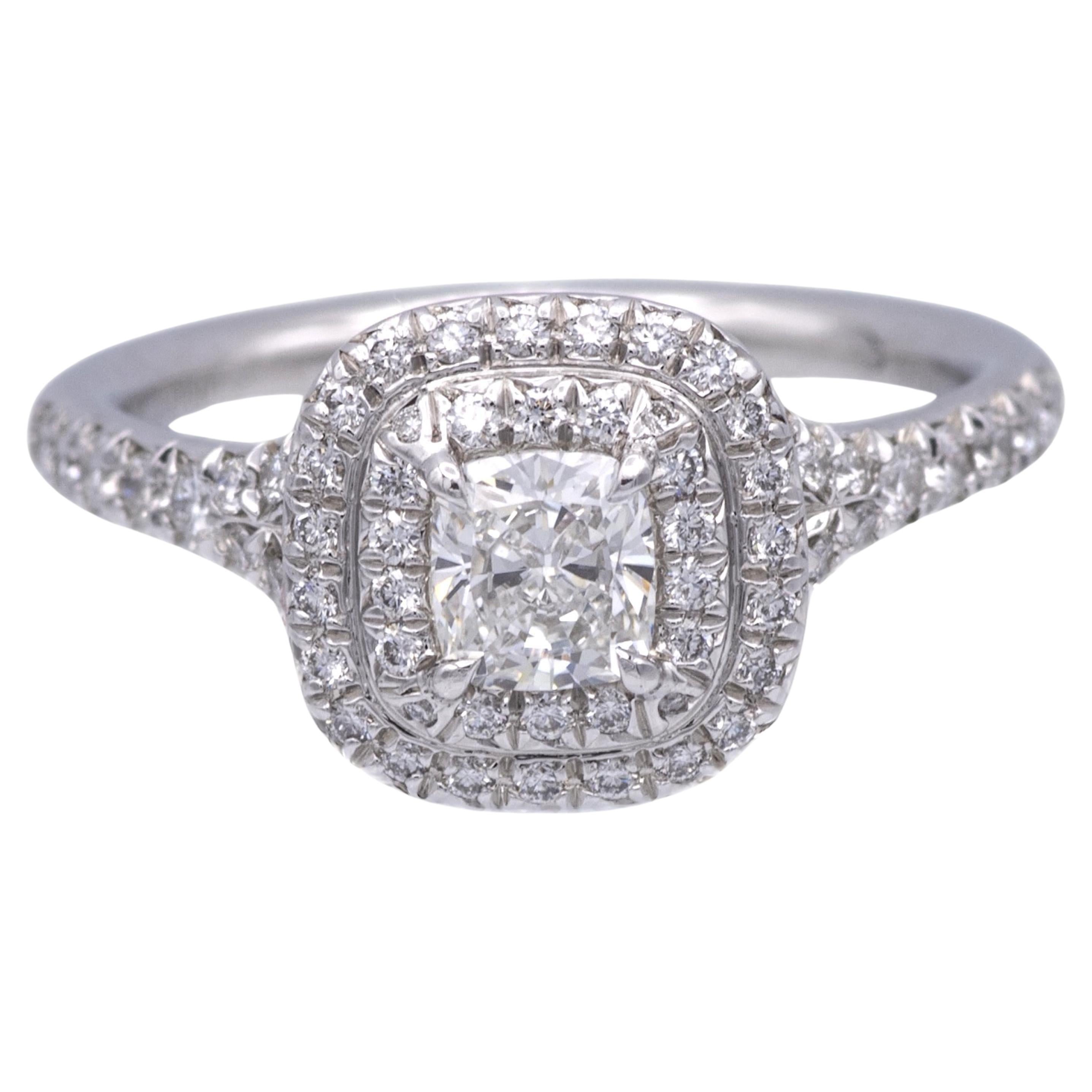 Tiffany & Co. Soleste Platinum Cushion Diamond Engagement Ring .82ct TW FVS1