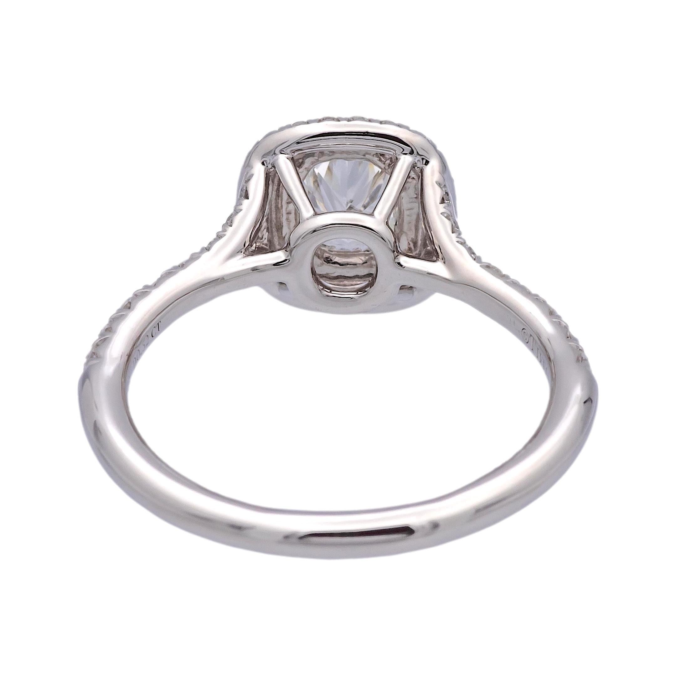 Cushion Cut Tiffany & Co. Soleste Platinum Cushion Diamond Engagement Ring .94TW F-G VVS-VS