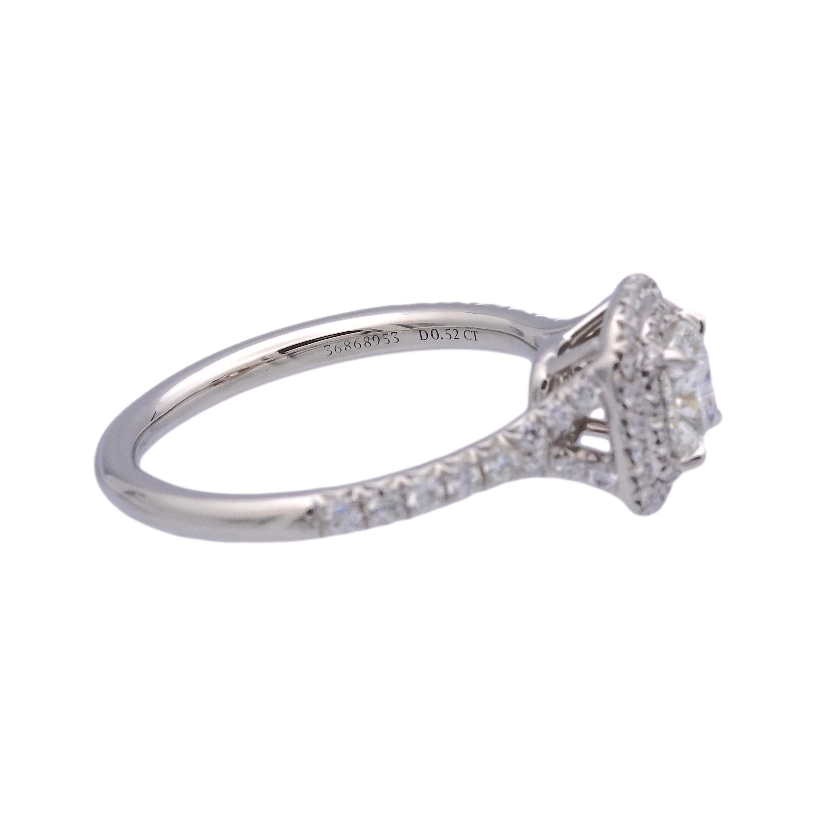 Tiffany & Co. Soleste Platinum Cushion Diamond Engagement Ring .94TW F-G VVS-VS In Excellent Condition In New York, NY