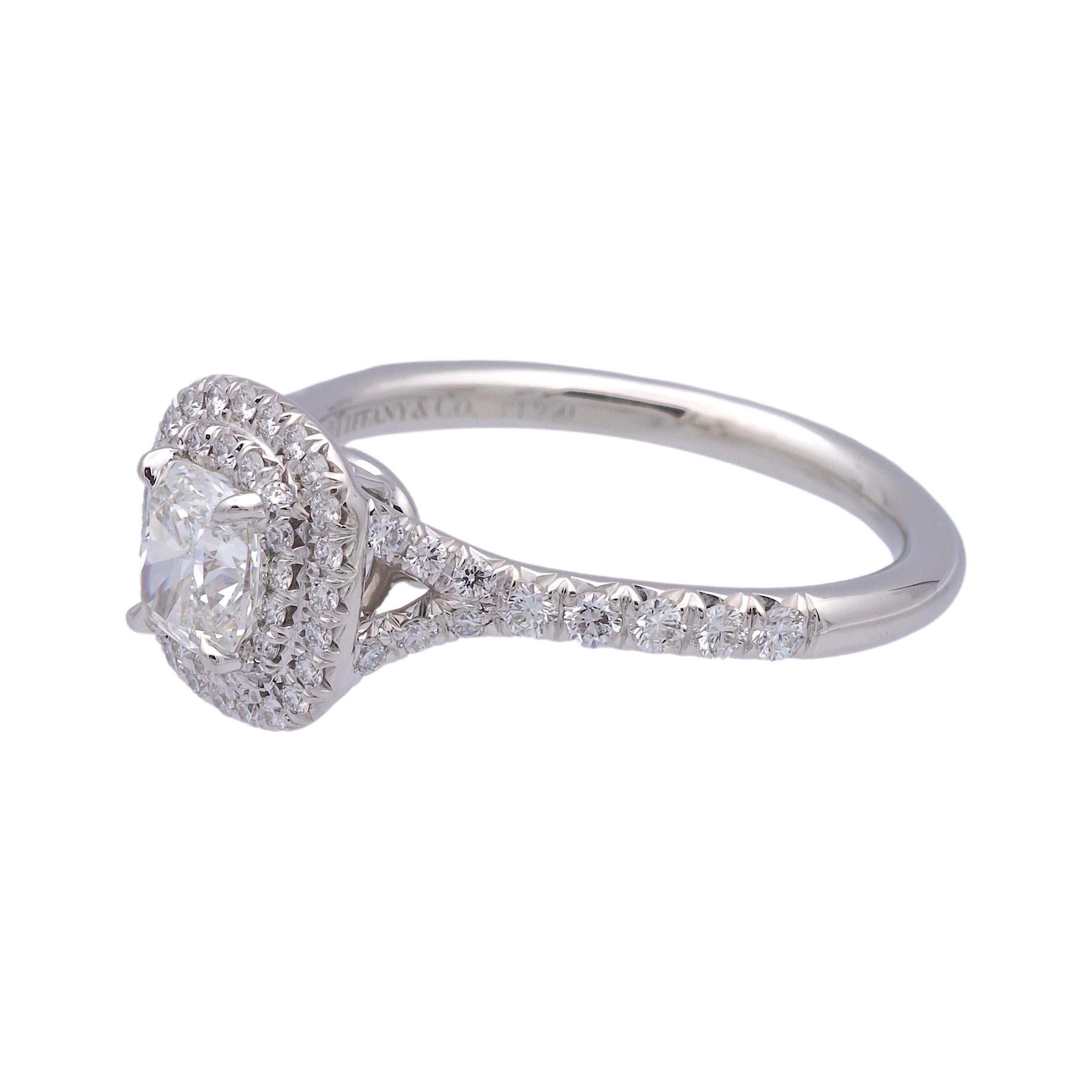 Tiffany & Co. Soleste Platinum Cushion Diamond Engagement Ring .94TW F-G VVS-VS 1