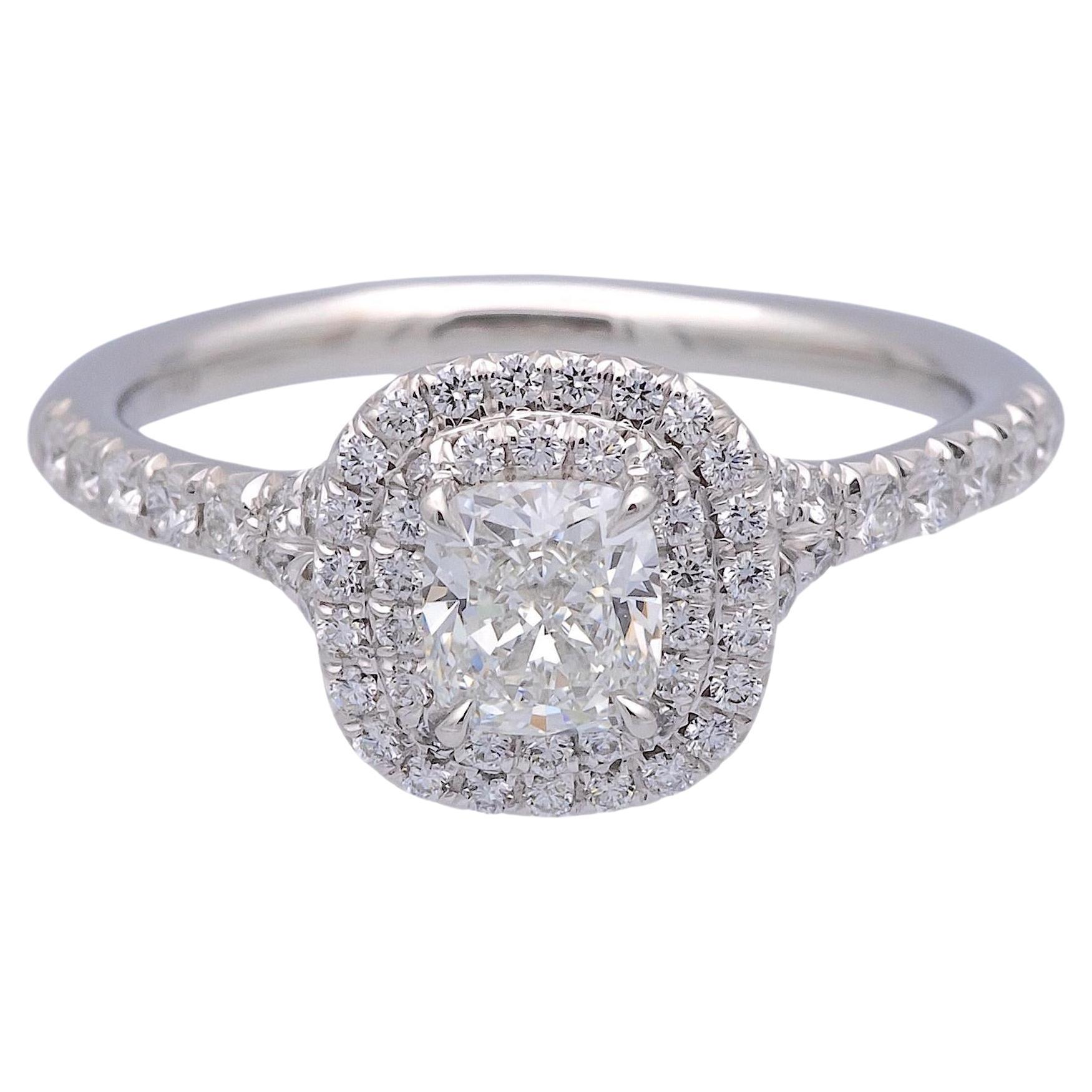 Tiffany & Co. Soleste Platinum Cushion Diamond Engagement Ring .94TW F-G VVS-VS