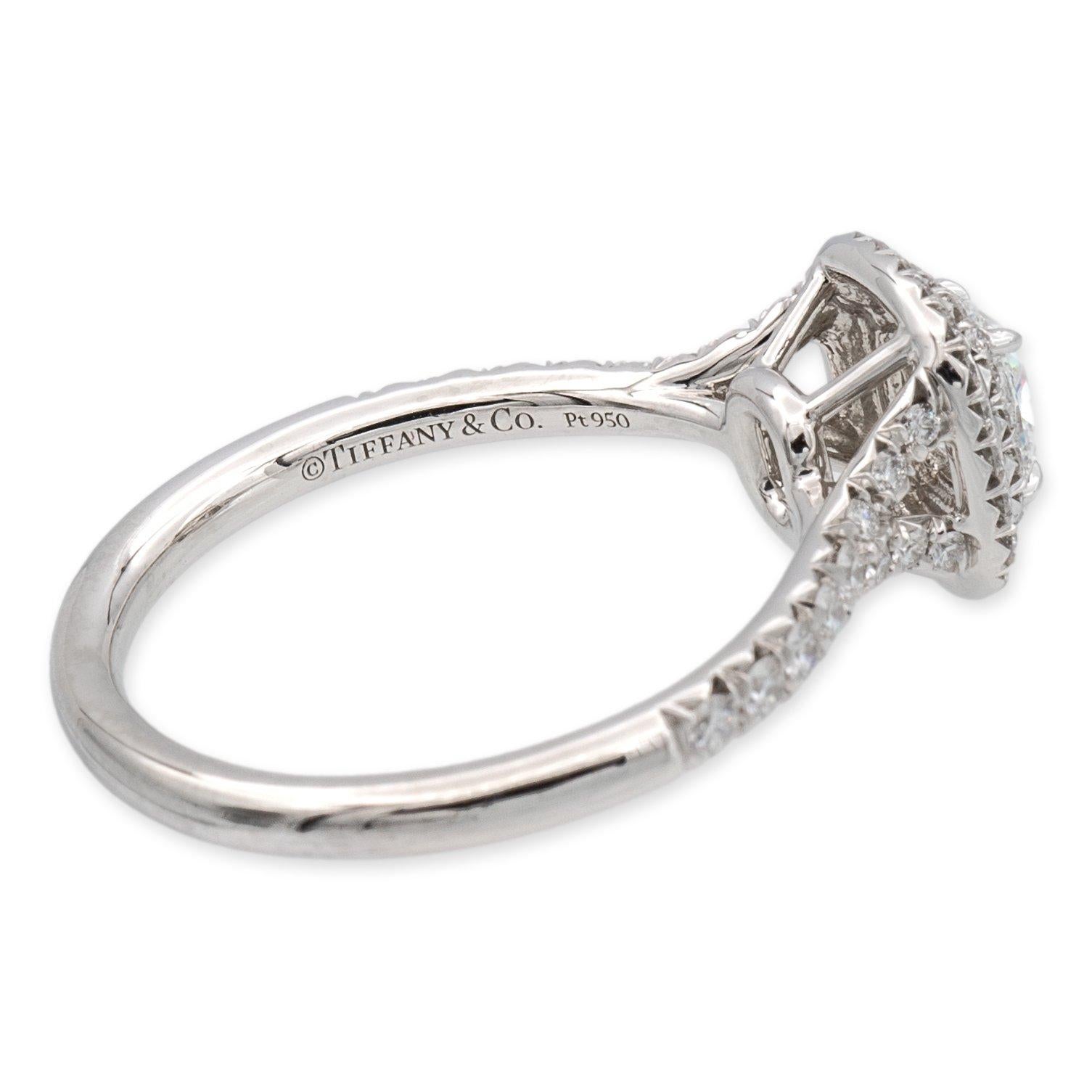 Modern Tiffany & Co. Soleste Platinum Cushion Diamond Engagement Ring .95Cts Ttl