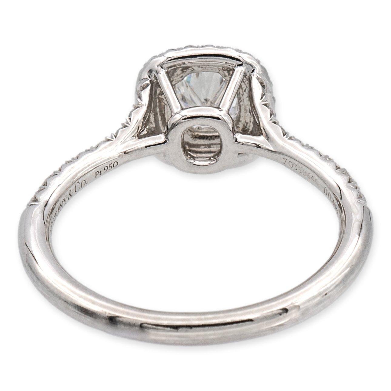 Cushion Cut Tiffany & Co. Soleste Platinum Cushion Diamond Engagement Ring .95Cts Ttl