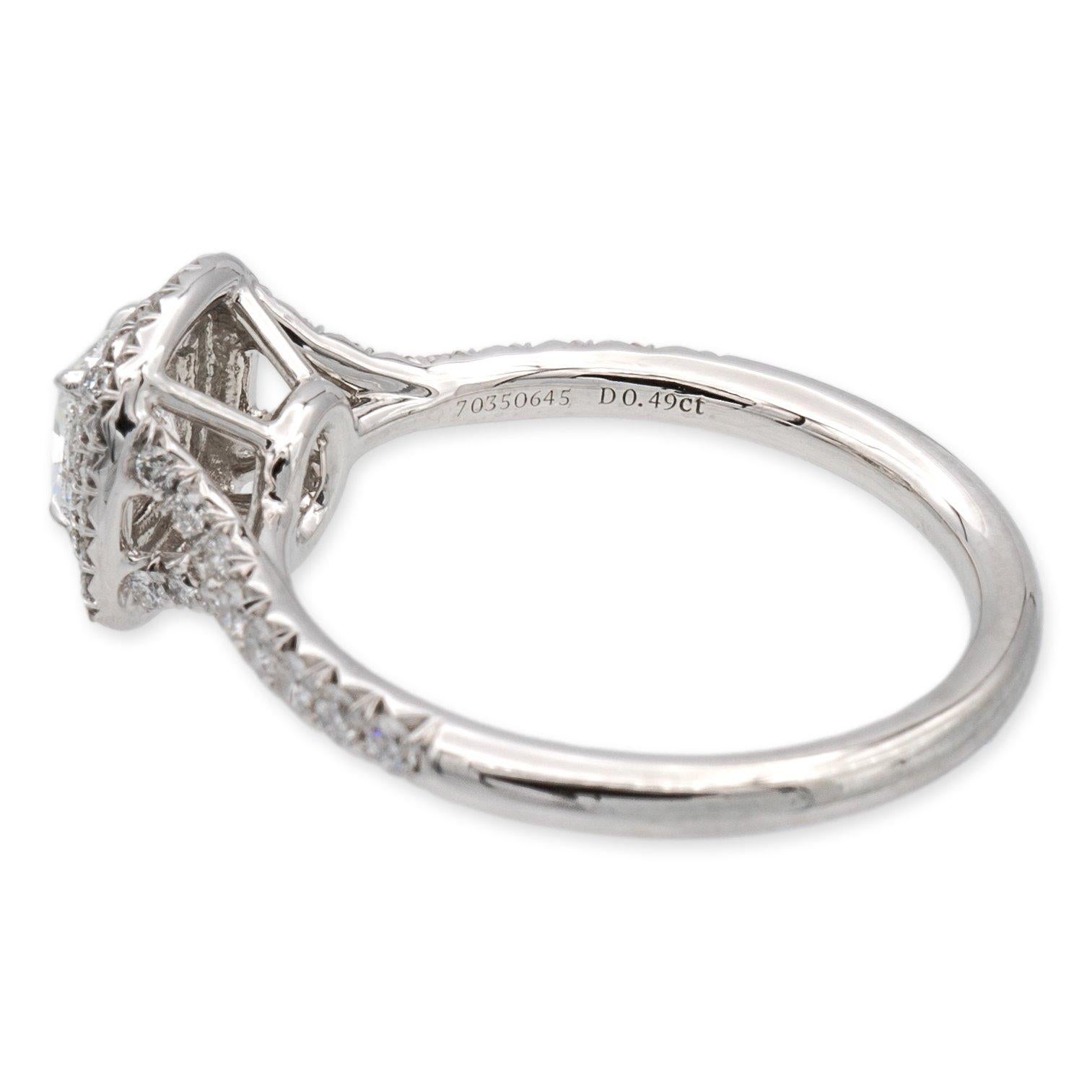 Tiffany & Co. Soleste Platinum Cushion Diamond Engagement Ring .95Cts Ttl In Excellent Condition In New York, NY