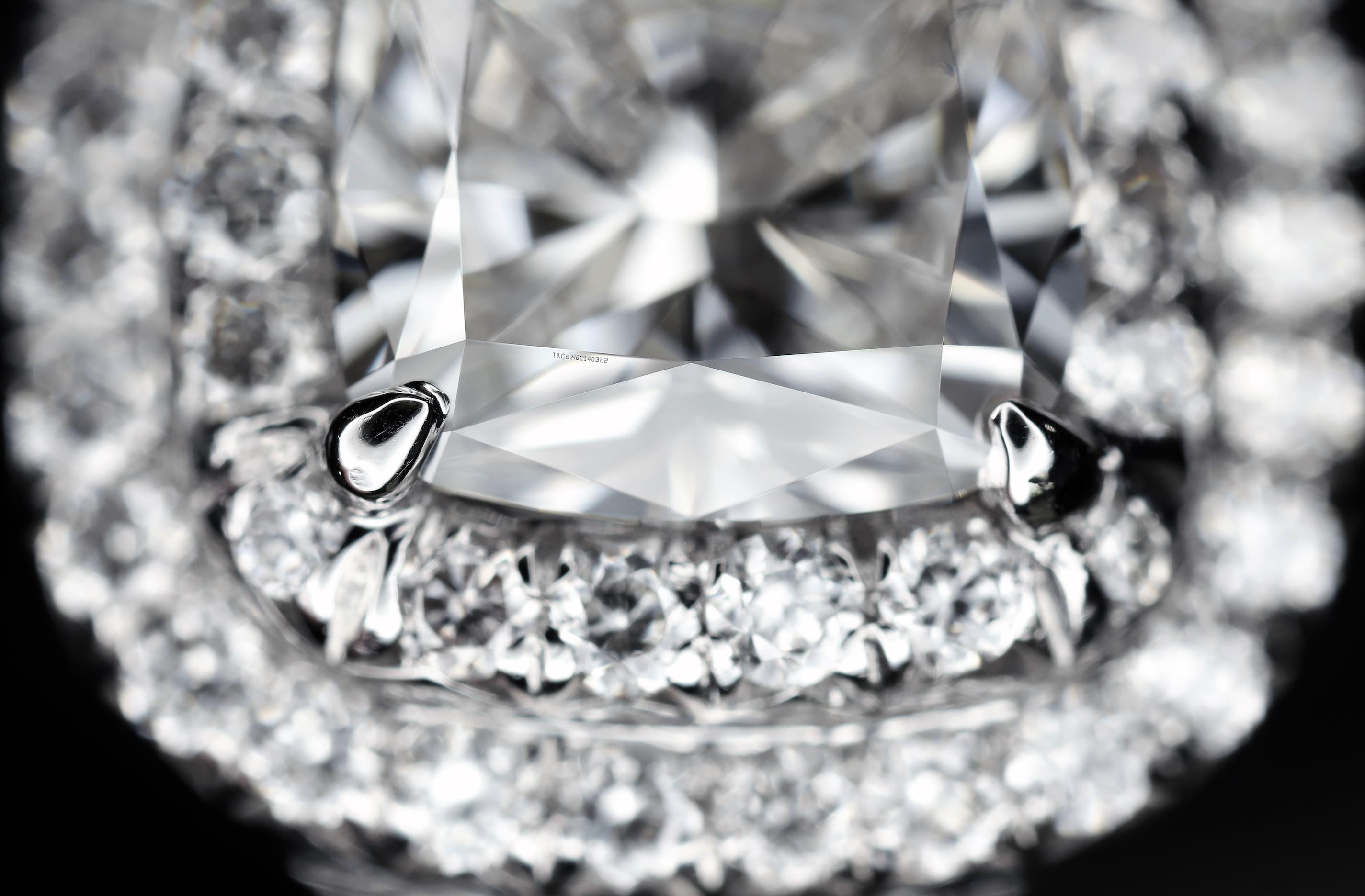 Tiffany & Co. Soleste Platinum Cushion Diamond Engagement Ring .98Cts Ttl. H IF 3