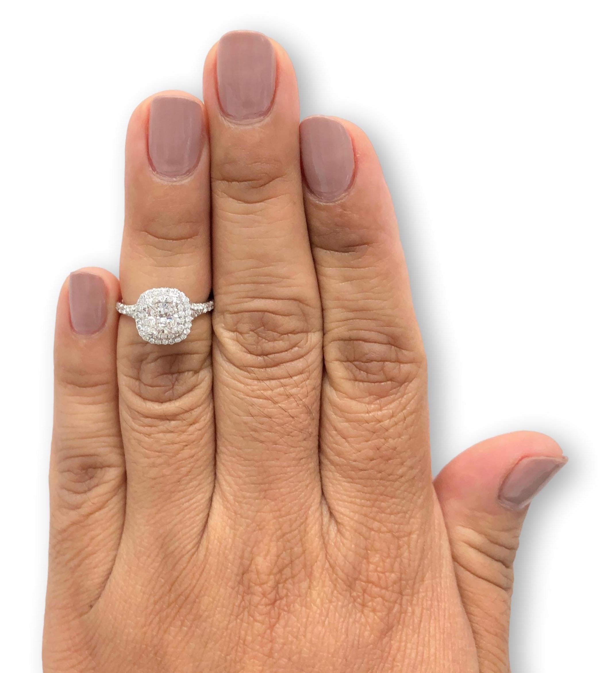 Tiffany & Co. Soleste Platinum Cushion Diamond Engagement Ring .98Cts Ttl. H IF 5