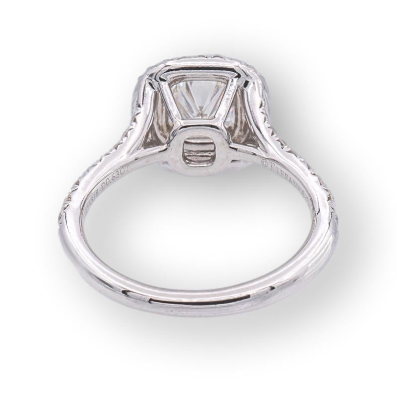 Modern Tiffany & Co. Soleste Platinum Cushion Diamond Engagement Ring .98Cts Ttl. H IF