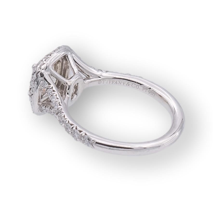 Cushion Cut Tiffany & Co. Soleste Platinum Cushion Diamond Engagement Ring .98Cts Ttl. H IF