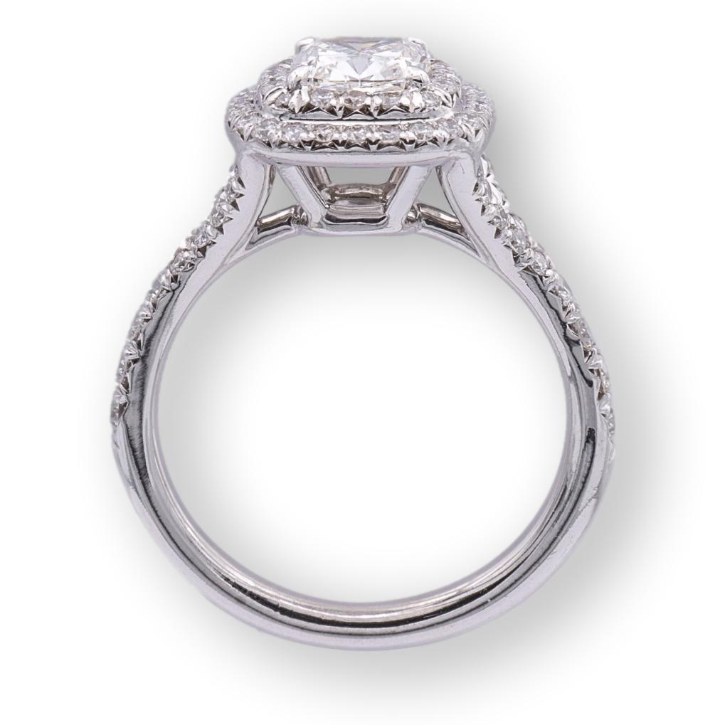 Tiffany & Co. Soleste Platinum Cushion Diamond Engagement Ring .98Cts Ttl. H IF In Excellent Condition In New York, NY