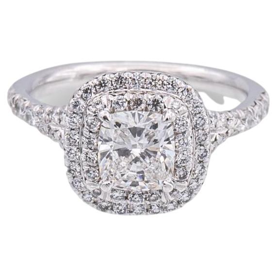 Tiffany & Co. Soleste Platinum Cushion Diamond Engagement Ring .98Cts Ttl. H IF