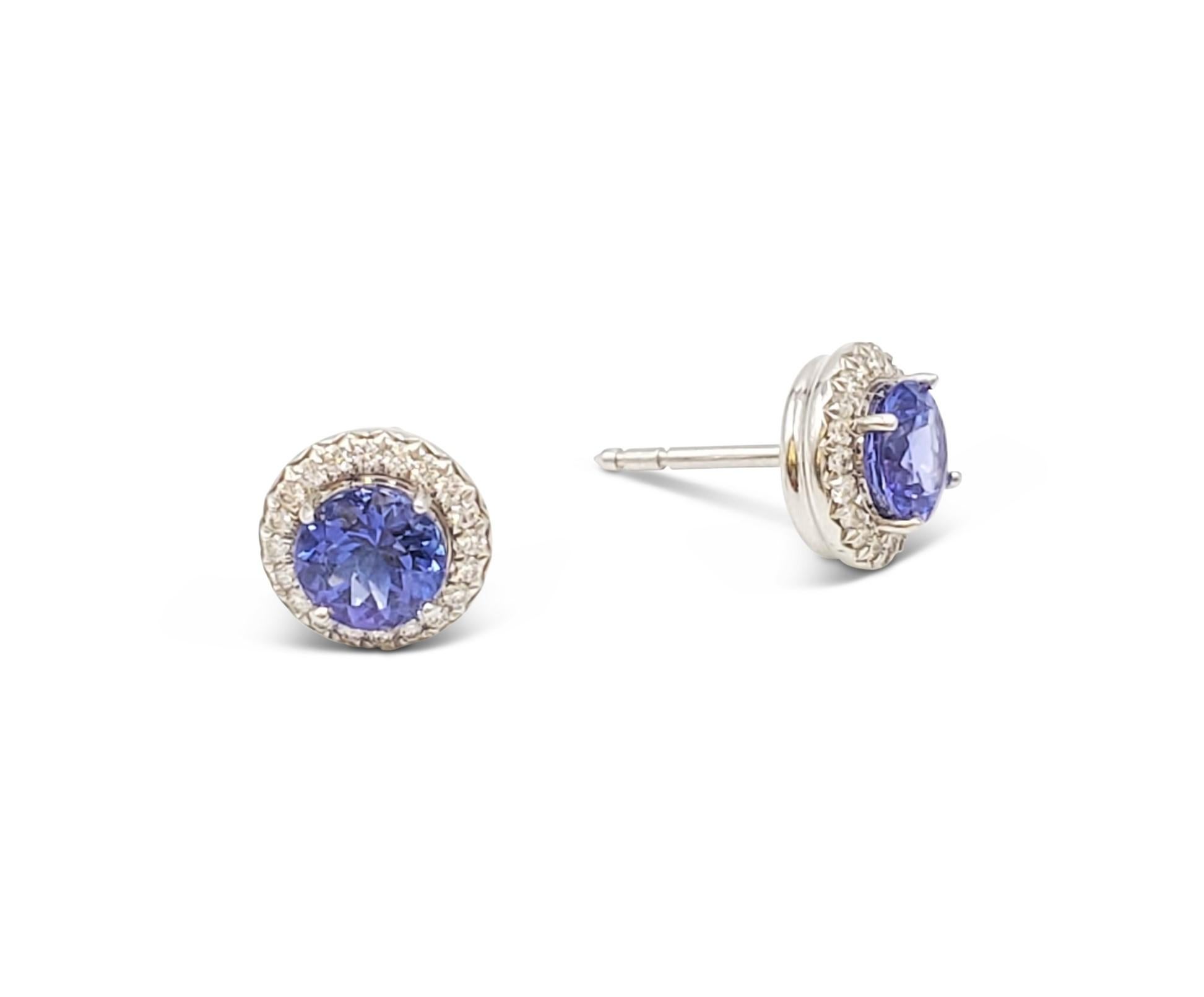 Modern Tiffany & Co. 'Soleste' Platinum Diamond and Tanzanite Earrings