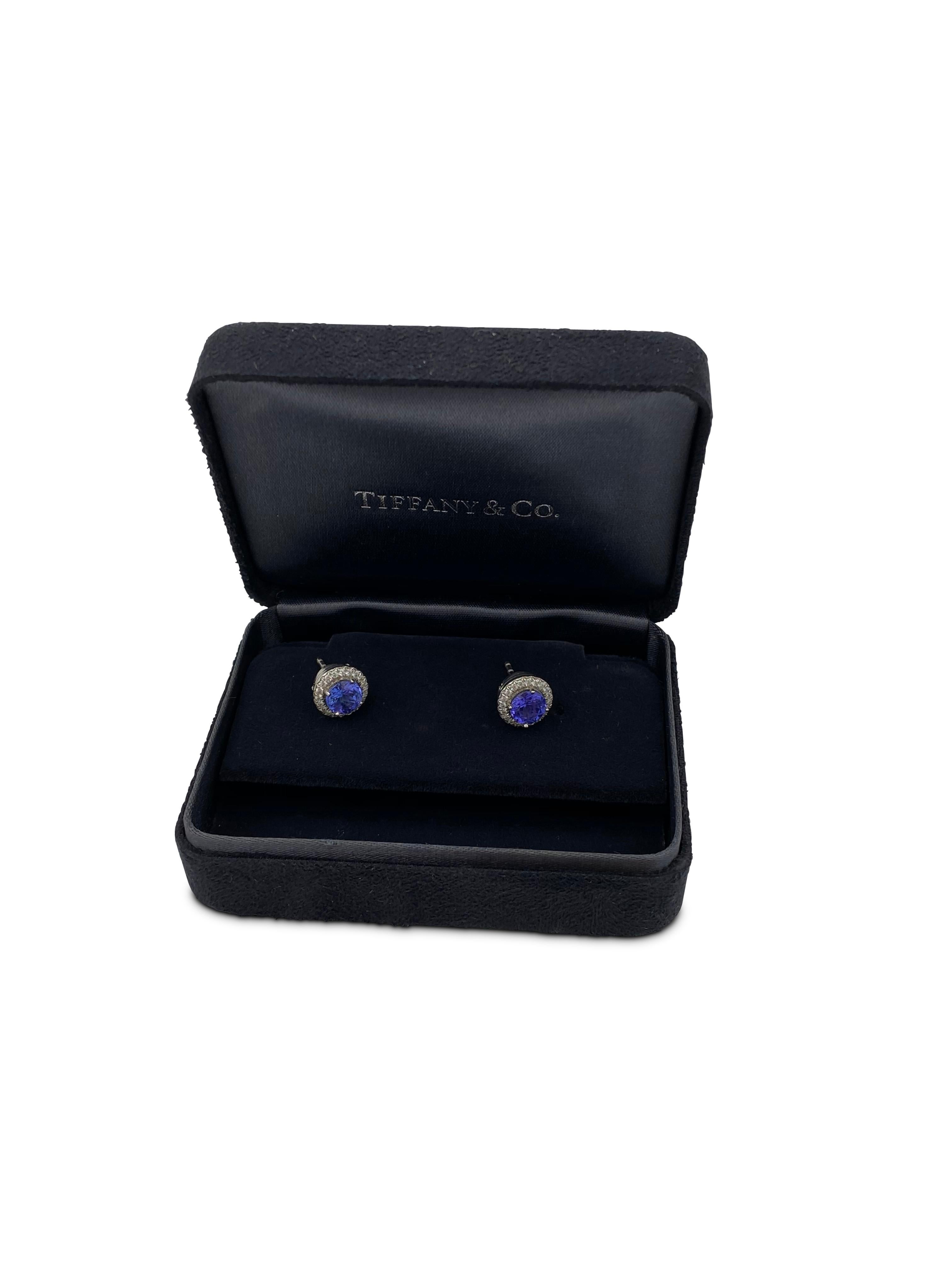 Tiffany & Co. 'Soleste' Platinum Diamond and Tanzanite Earrings In Excellent Condition In New York, NY