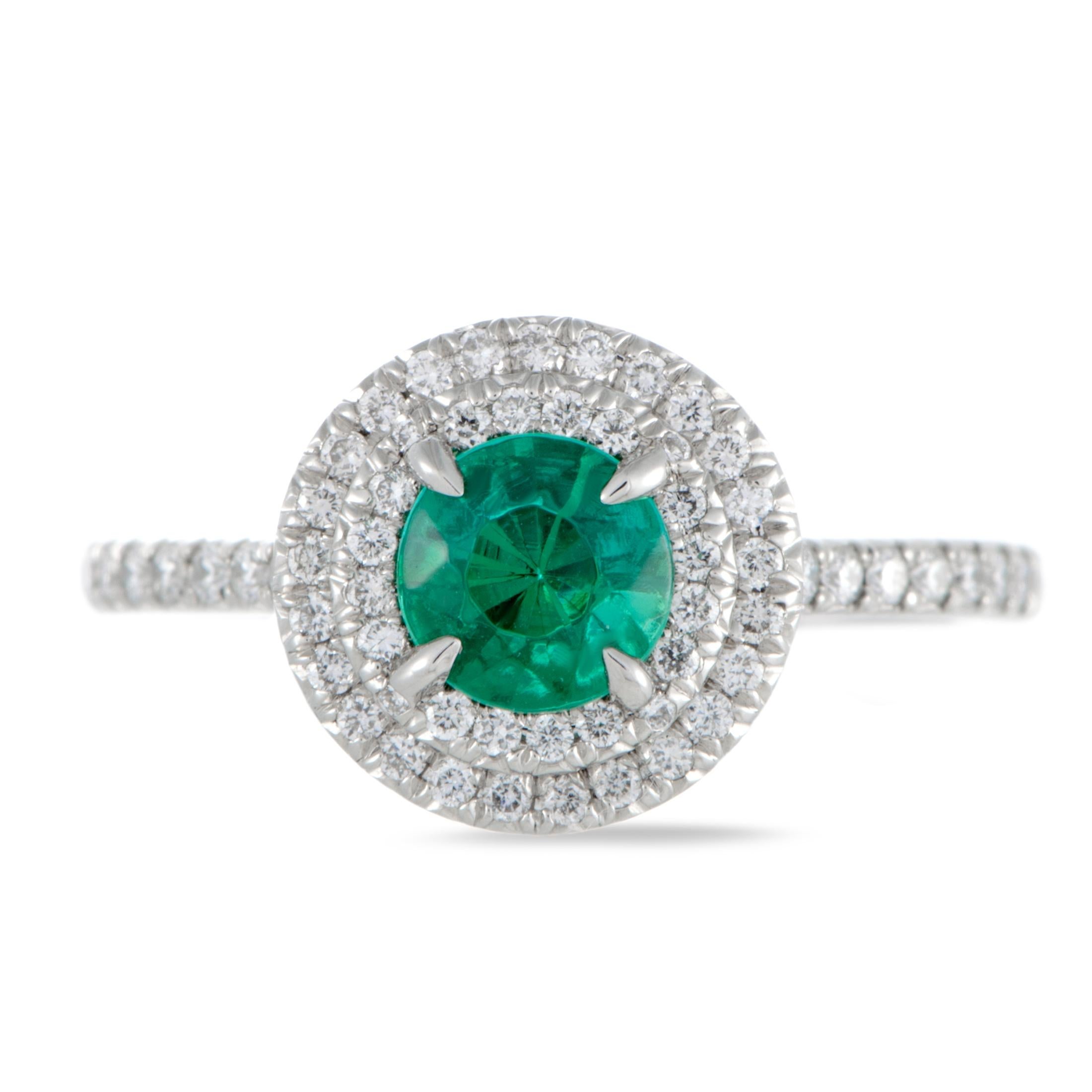 Tiffany & Co. Soleste Platinum Diamond and Tsavorite Ring In Excellent Condition In Southampton, PA