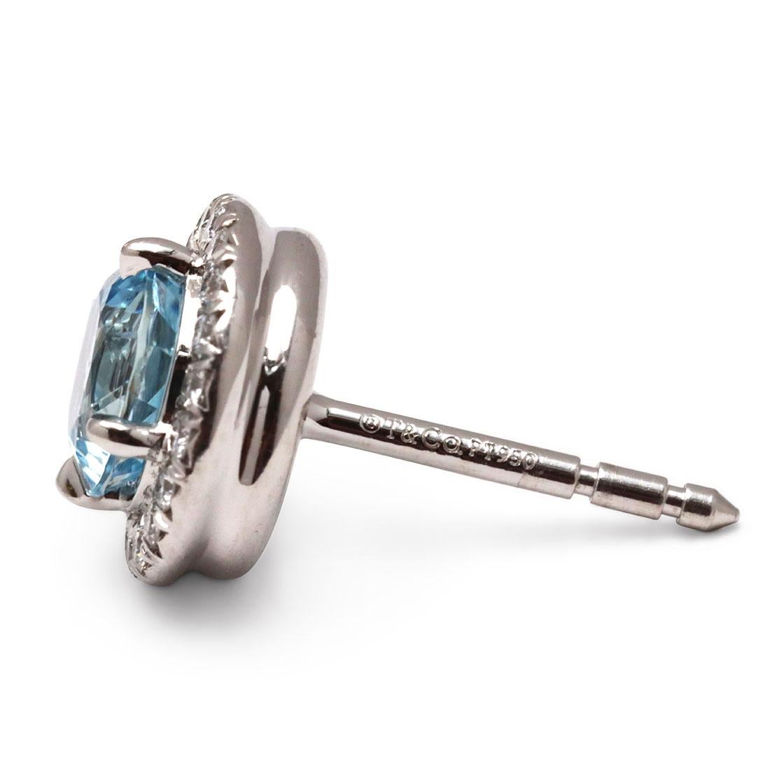 Round Cut Tiffany & Co. 'Soleste' Platinum Diamond Aquamarine Earrings