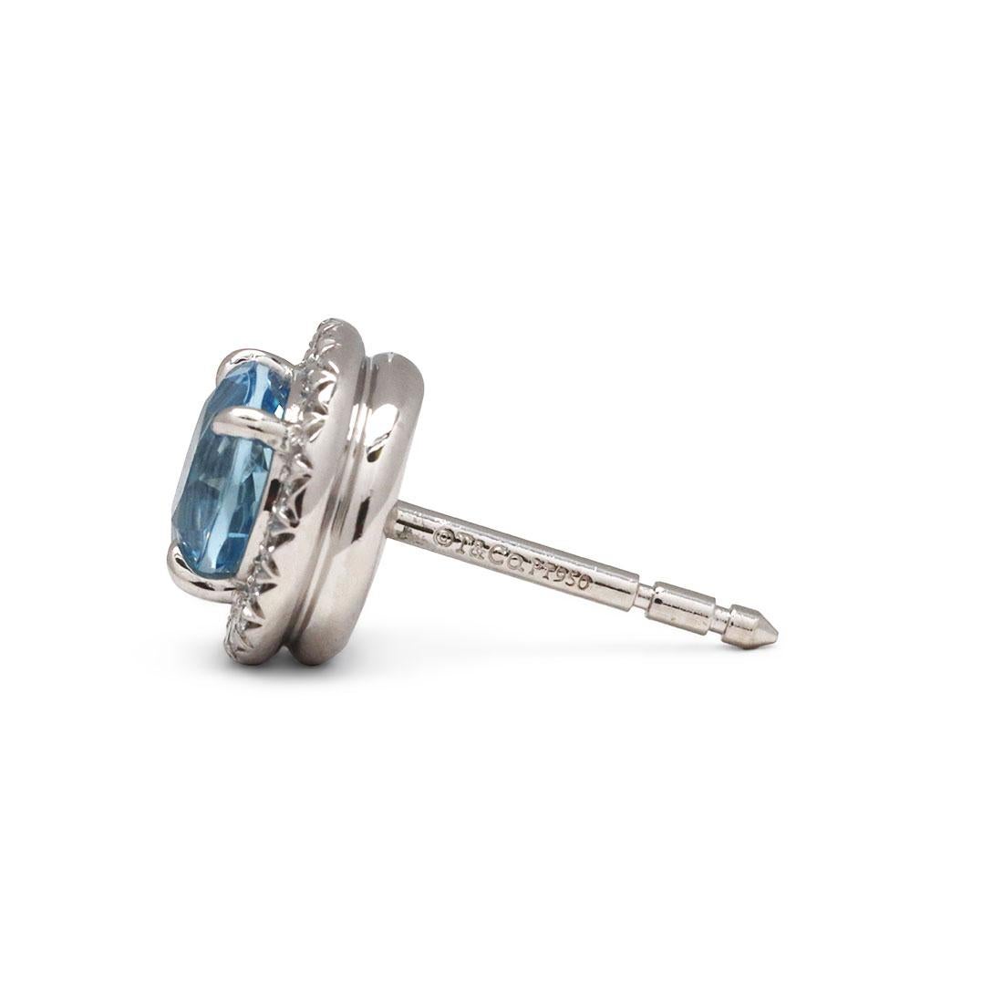 Round Cut Tiffany & Co. 'Soleste' Platinum Diamond Aquamarine Earrings