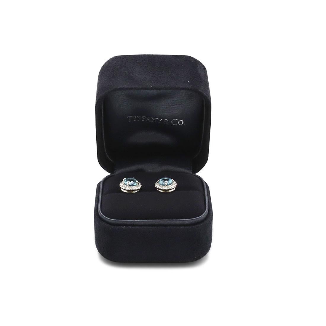 Women's or Men's Tiffany & Co. 'Soleste' Platinum Diamond Aquamarine Earrings