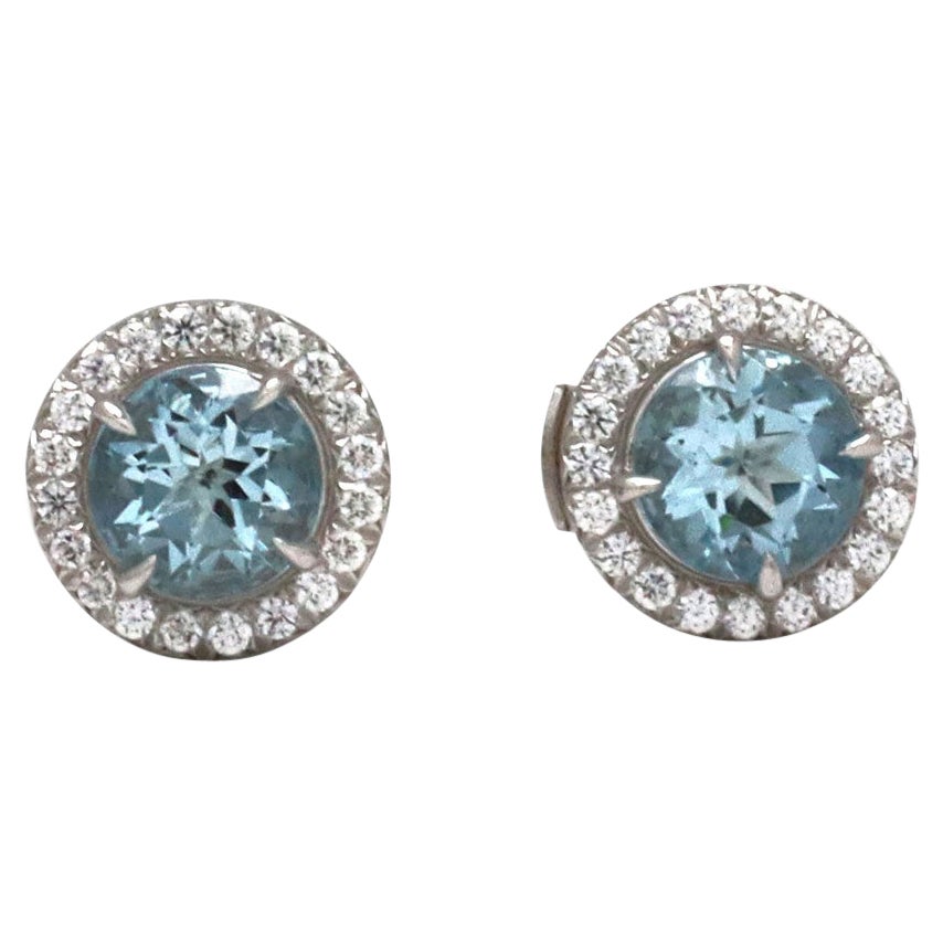 Tiffany 
Co. 
Soleste
 Platinum Diamond Aquamarine Earrings