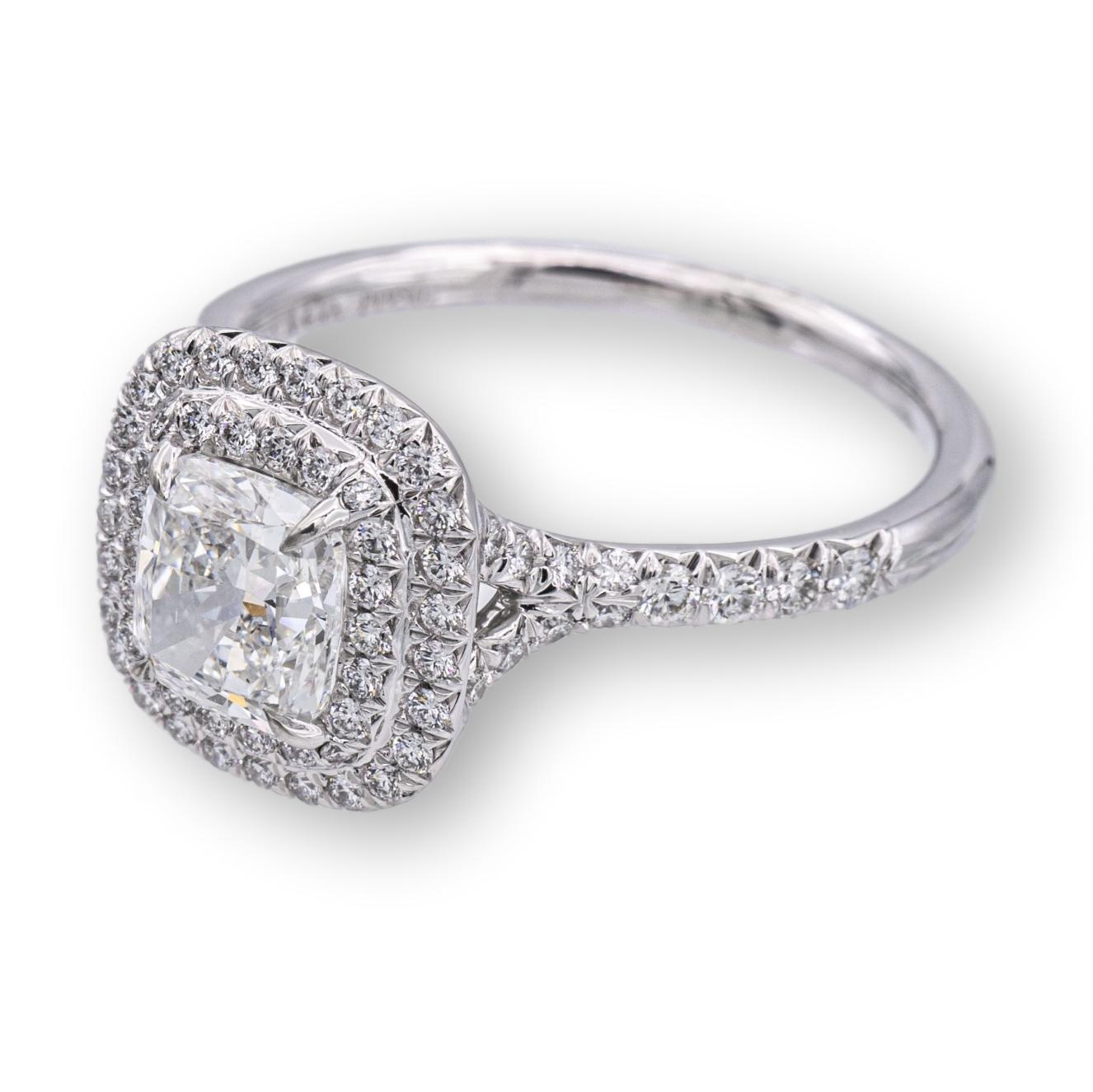 Modern Tiffany & Co. Soleste Platinum Diamond Engagement Ring 1.40Cts Ttl. FVVS2 w/Rece