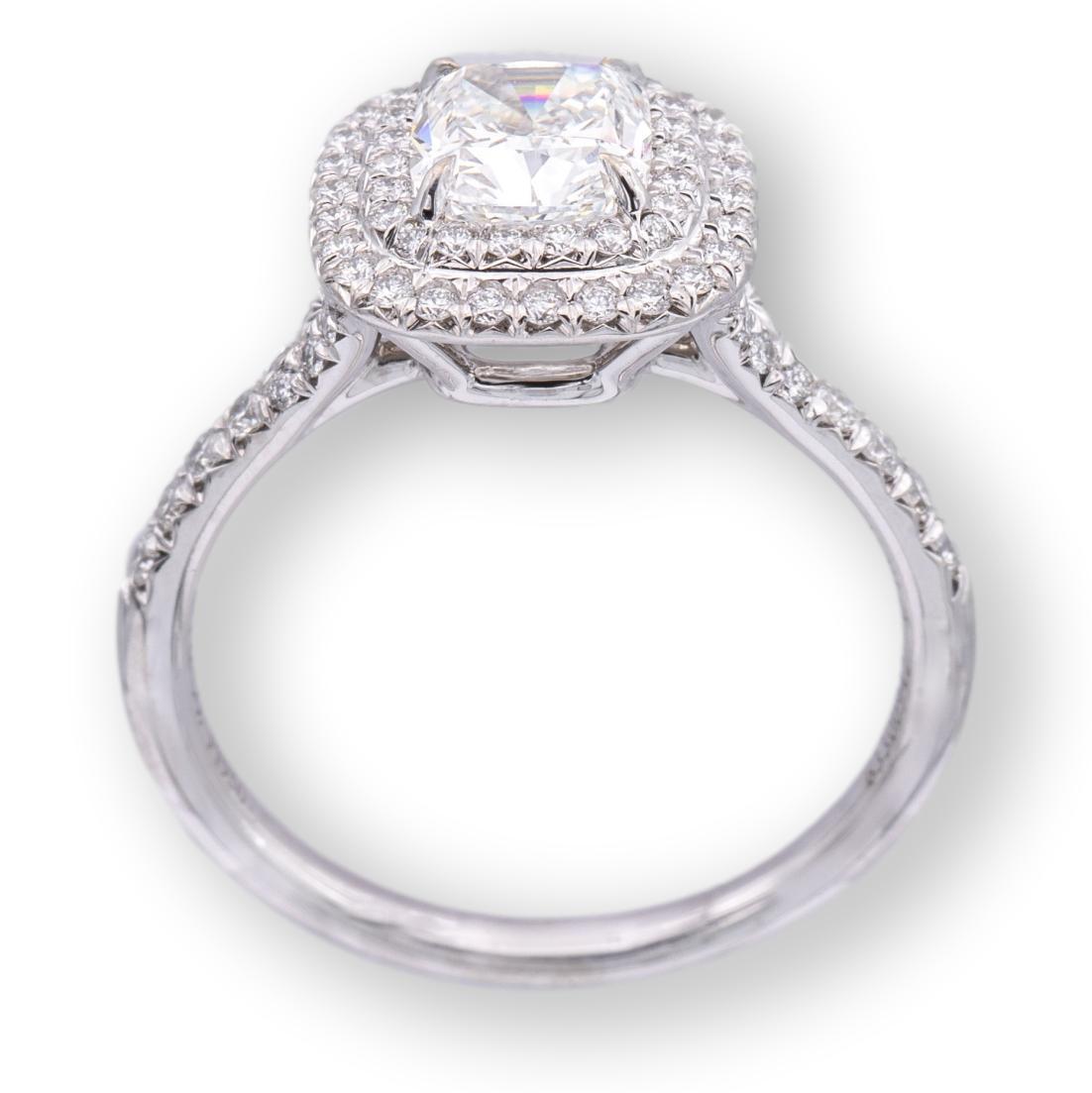 Cushion Cut Tiffany & Co. Soleste Platinum Diamond Engagement Ring 1.40Cts Ttl. FVVS2 w/Rece