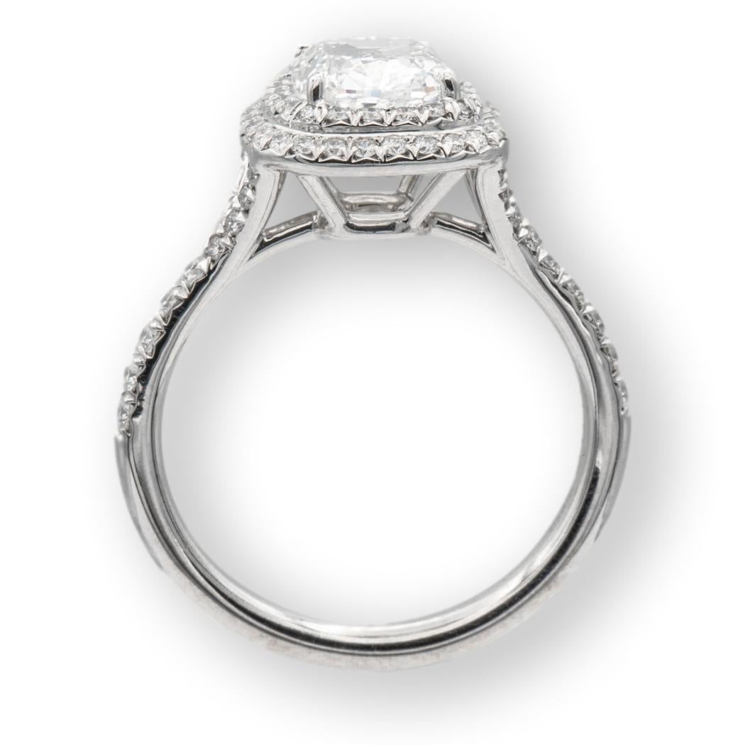 Cushion Cut Tiffany & Co. Soleste Platinum Diamond Engagement Ring 1.92 Cts Ttl. IVS1 w/Rec.
