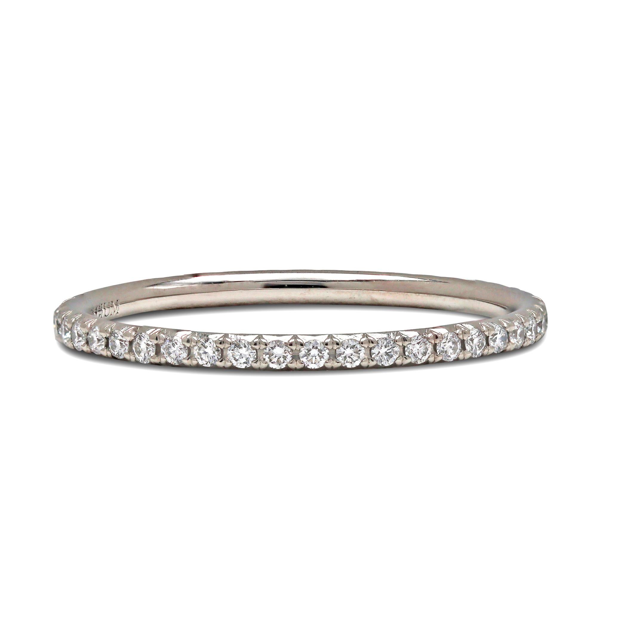 Authentic Tiffany & Co. 'Soleste' eternity band crafted in platinum and set with approximately 0.42 carats of glittering round brilliant cut diamonds. US Size 6 1/2. Signed Tiffany & Co., PT950, Belgium. Ring is presented without the original box