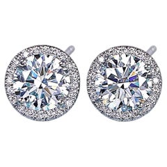 Tiffany & Co. Soleste Platinum Diamond Halo Stud Earrings  2.77 Carats Total