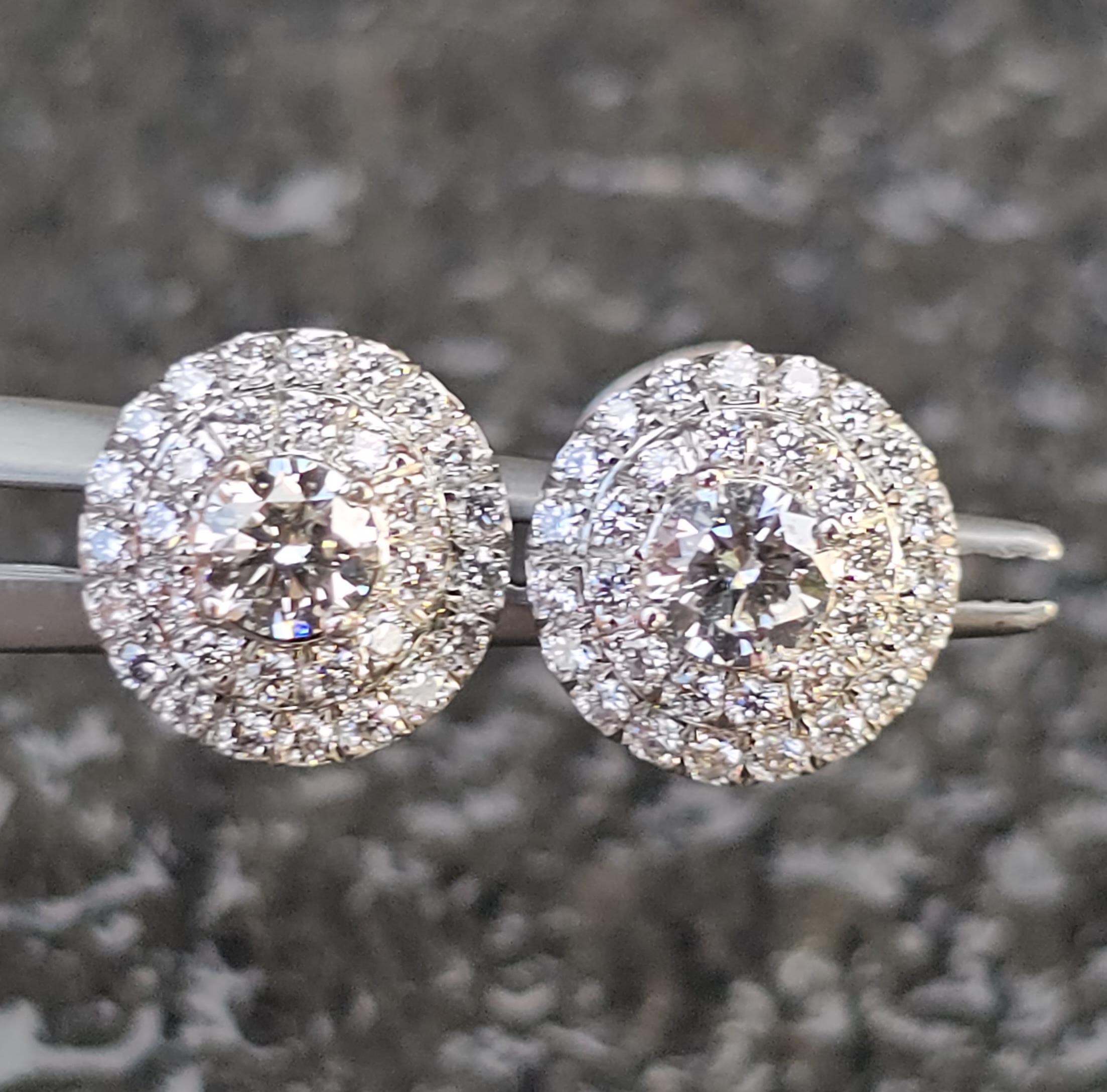 Round Cut Tiffany & Co. Soleste Platinum Diamond Stud Earrings Large ~1ct Version For Sale