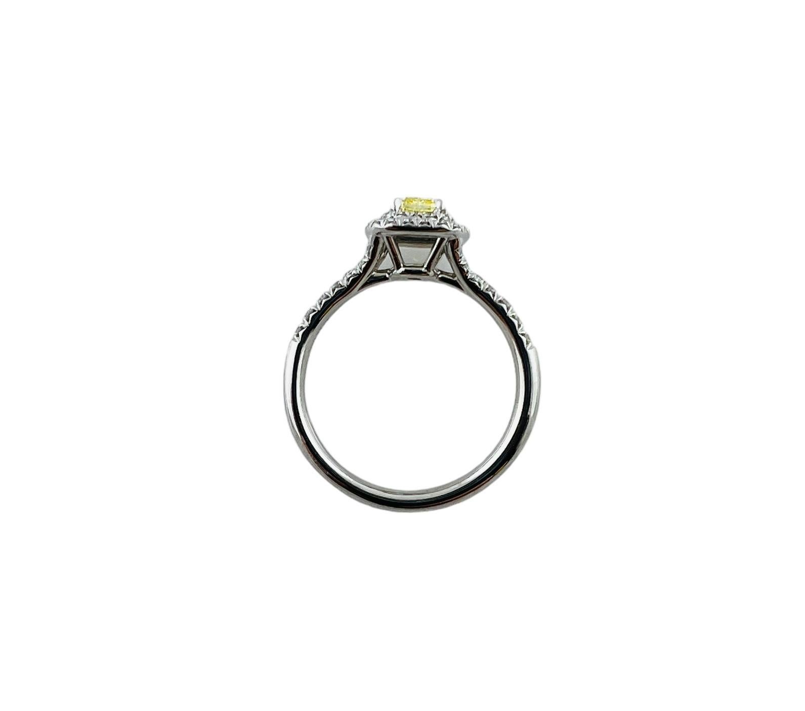 Cushion Cut Tiffany & Co. Soleste Platinum Fancy Yellow Diamond Halo Ring #15749