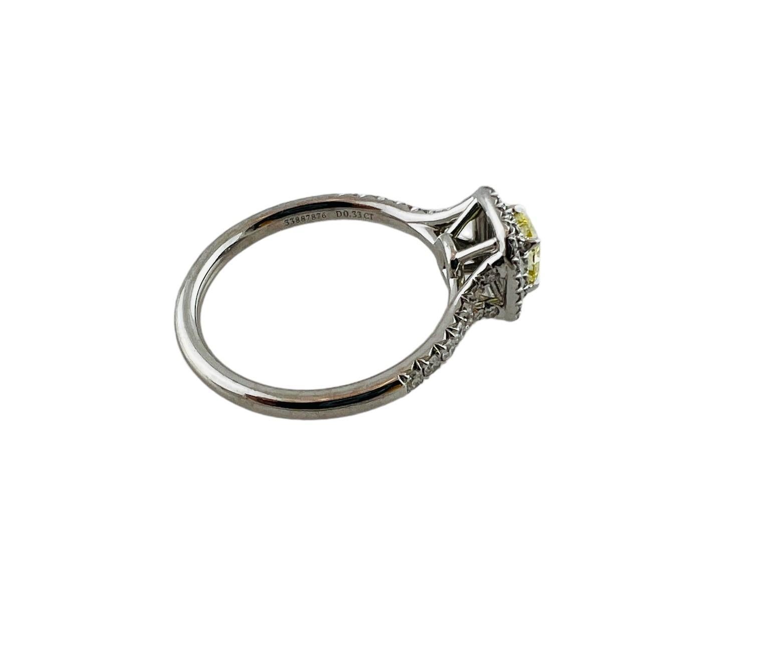 Tiffany & Co. Soleste Platinum Fancy Yellow Diamond Halo Ring #15749 In Good Condition In Washington Depot, CT
