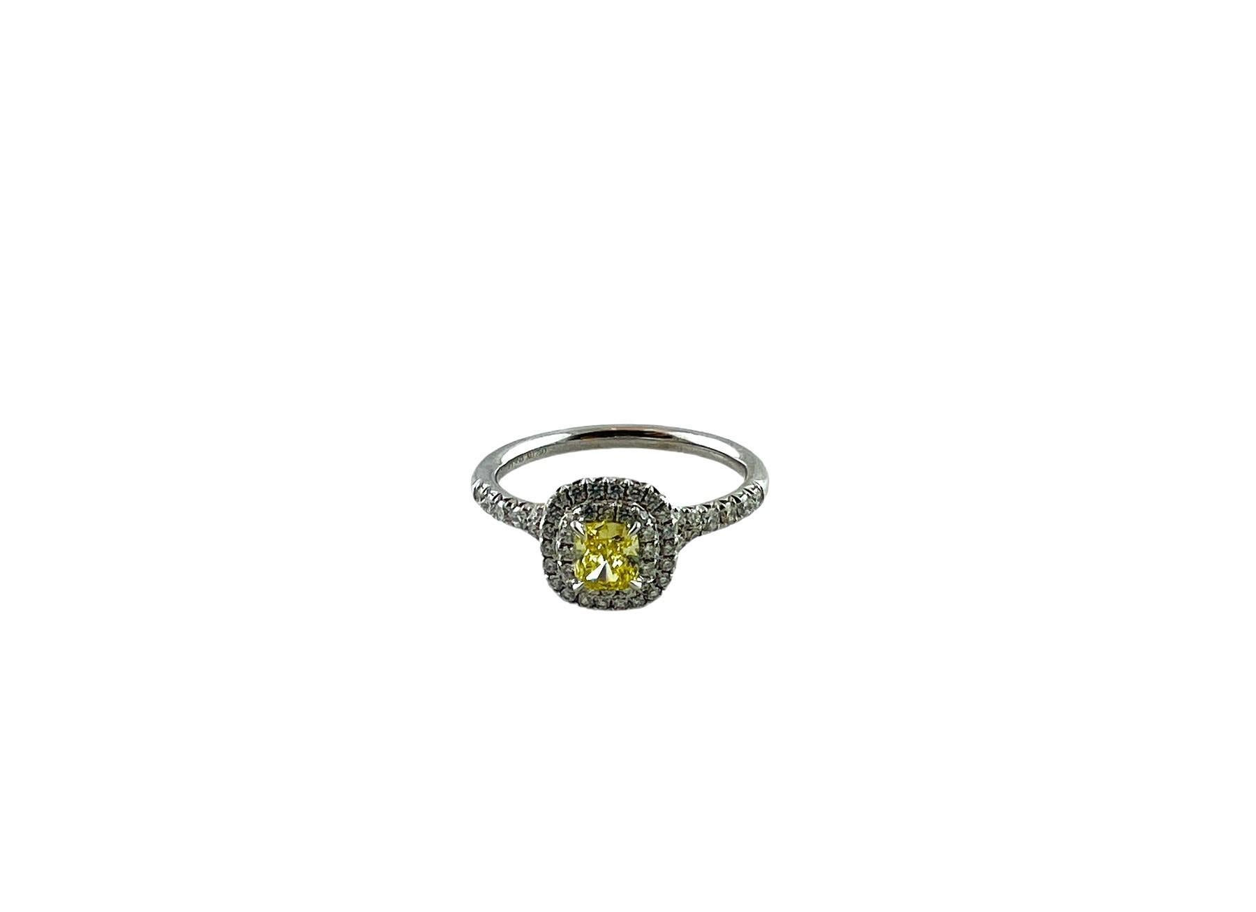Women's Tiffany & Co. Soleste Platinum Fancy Yellow Diamond Halo Ring #15749