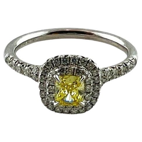 Tiffany & Co. Soleste Platinum Fancy Yellow Diamond Halo Ring #15749