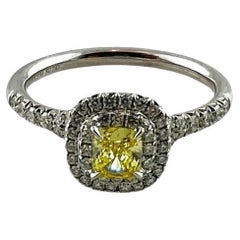 Tiffany & Co. Soleste Platinum Fancy Yellow Diamond Halo Ring #15749