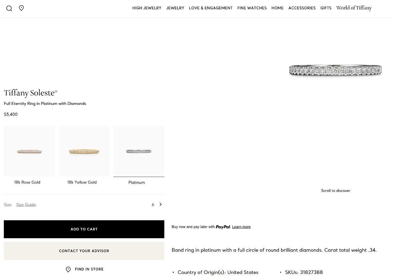 TIFFANY & Co. Soleste Bague à diamant en platine pour l'éternité 6 en vente 1