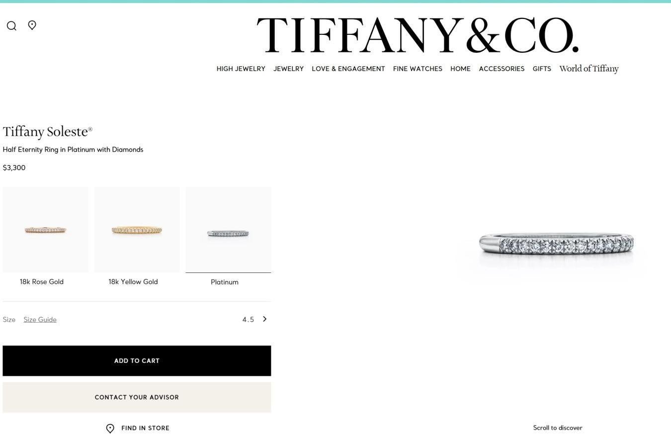 TIFFANY & Co. Bague Soleste en platine avec demi-cercle de diamants, taille 4.5 Pour femmes en vente
