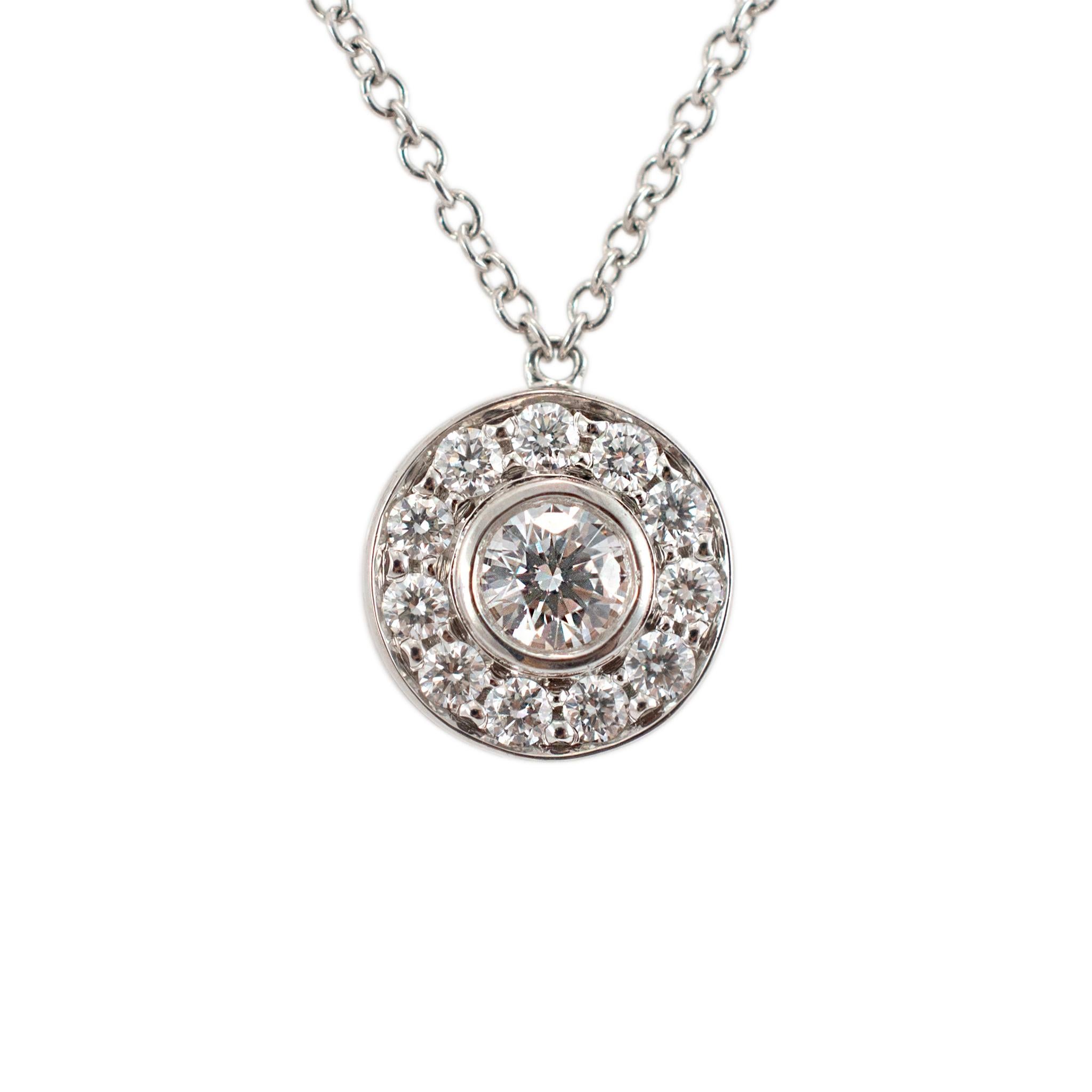 Brand: Tiffany & Co.

Gender: Ladies

Metal Type: Platinum

Length: 16.00 inches

Width: 8.50 mm 

Weight: 3.19 grams

One ladies platinum single strand, diamond necklace. The metal was tested and determined to be platinum. Engraved with 