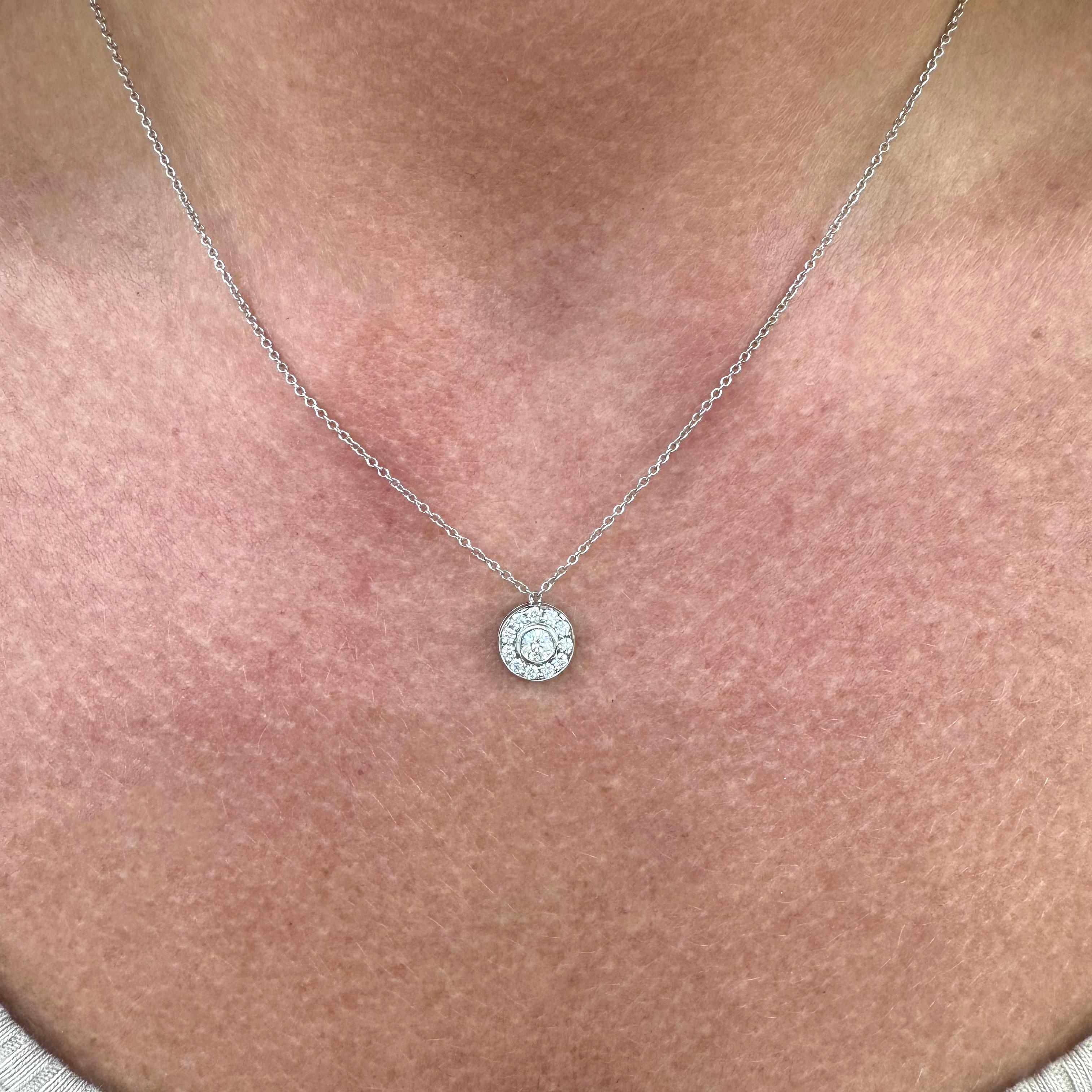 Tiffany & Co. Soleste Platinum Halo Diamond Pendant Necklace For Sale 1