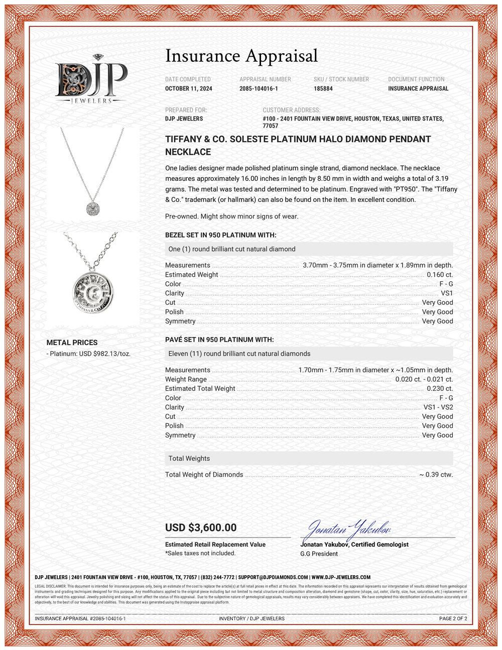 Tiffany & Co. Soleste Platinum Halo Diamond Pendant Necklace For Sale 2
