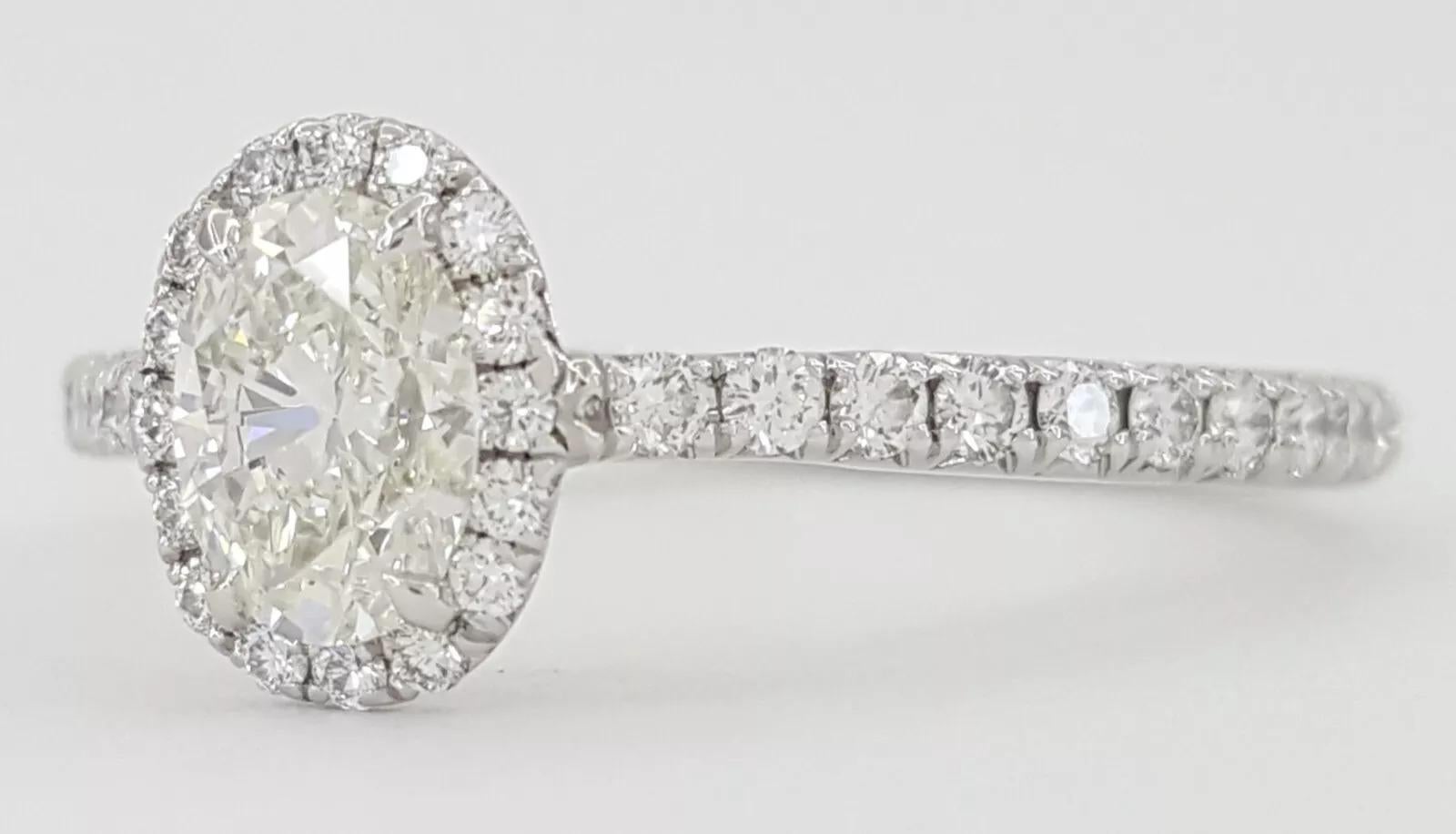 Tiffany & Co. Soleste Platinum Halo Engagement Ring In Excellent Condition In Chicago, IL