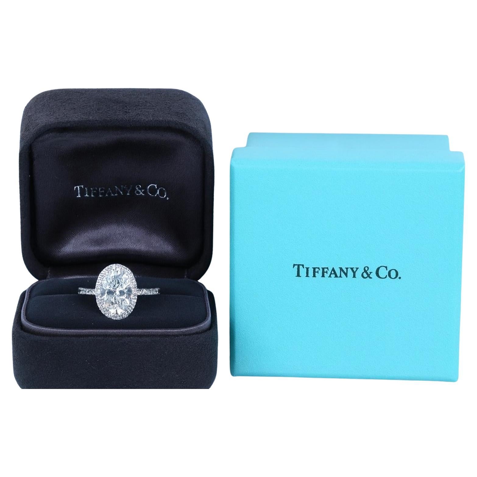 Modern Tiffany & Co. Soleste Platinum Oval Halo Diamond Engagement Ring For Sale