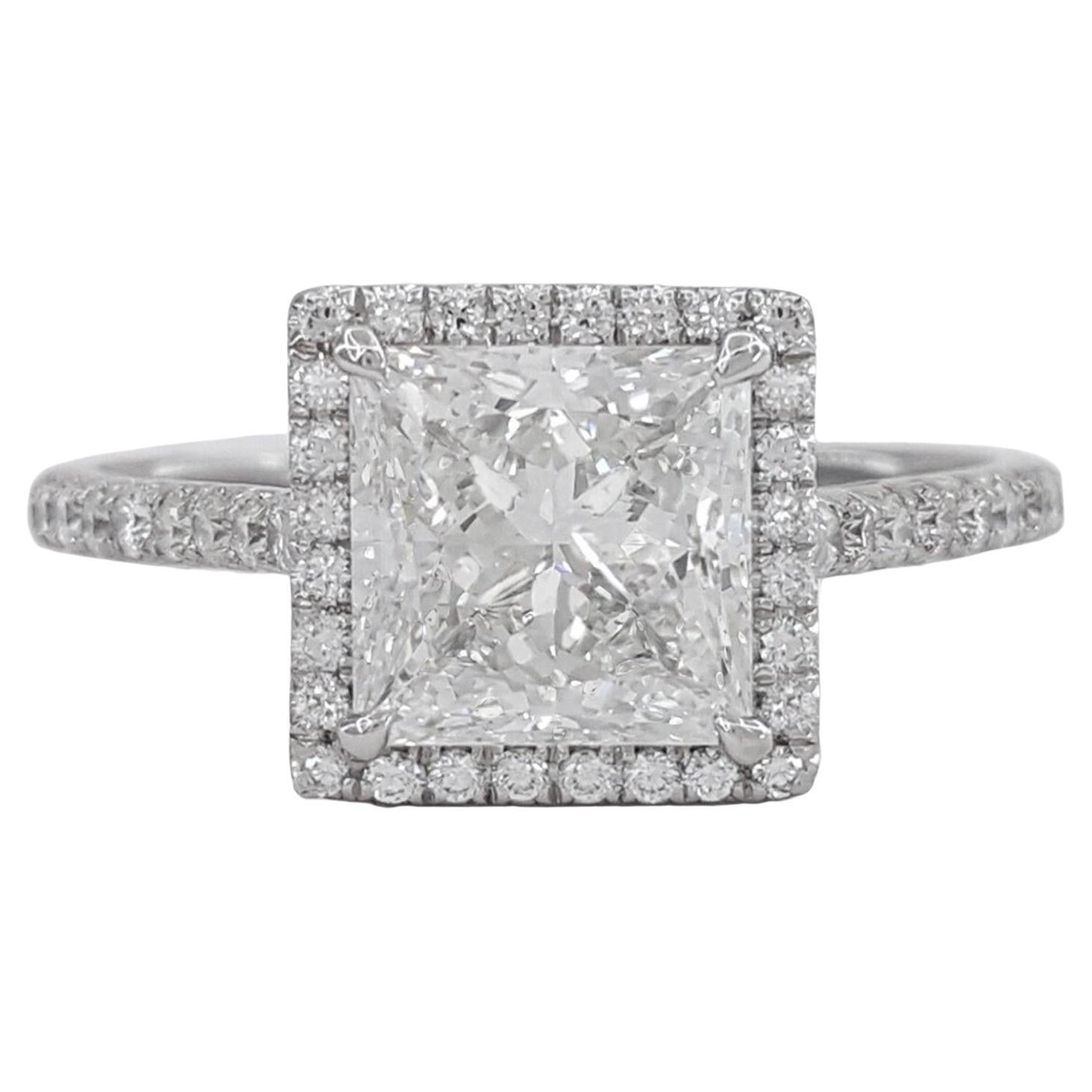 Tiffany & Co. Soleste Platinum Princess Brilliant Cut Diamond Halo Ring