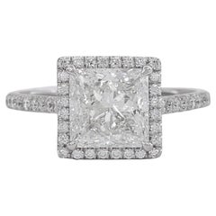 Tiffany & Co. Soleste Platinum Princess Brilliant Cut Diamond Halo Ring