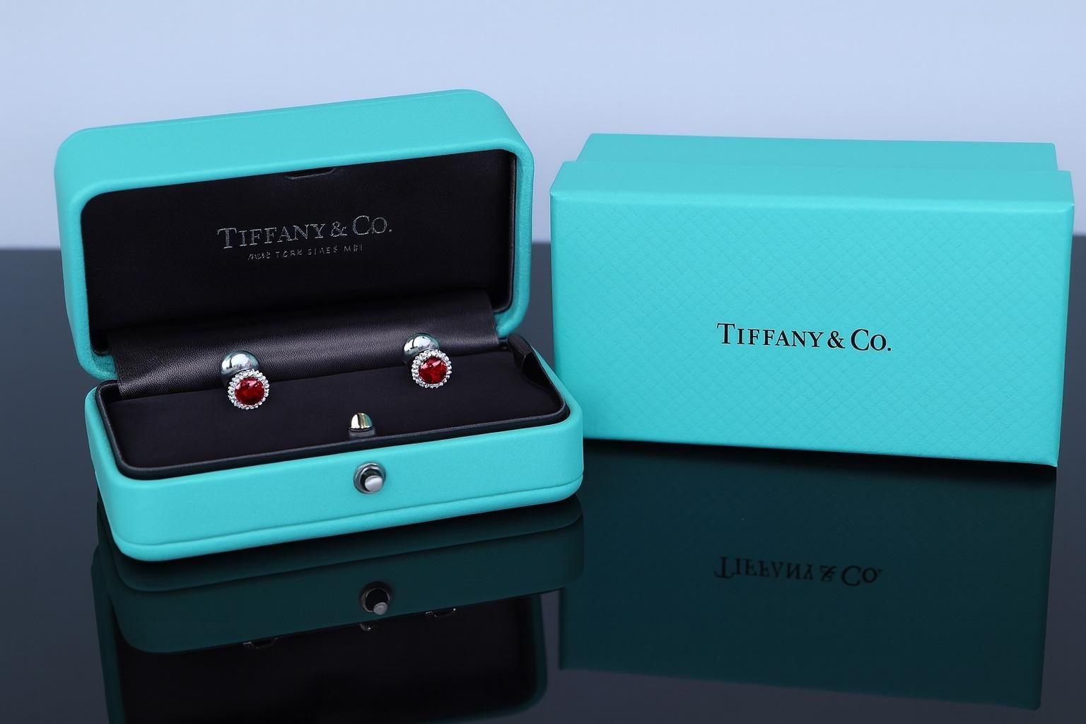 Contemporaneo Tiffany & Co. Orecchini Soleste in platino con rubino e diamanti a raggiera in vendita