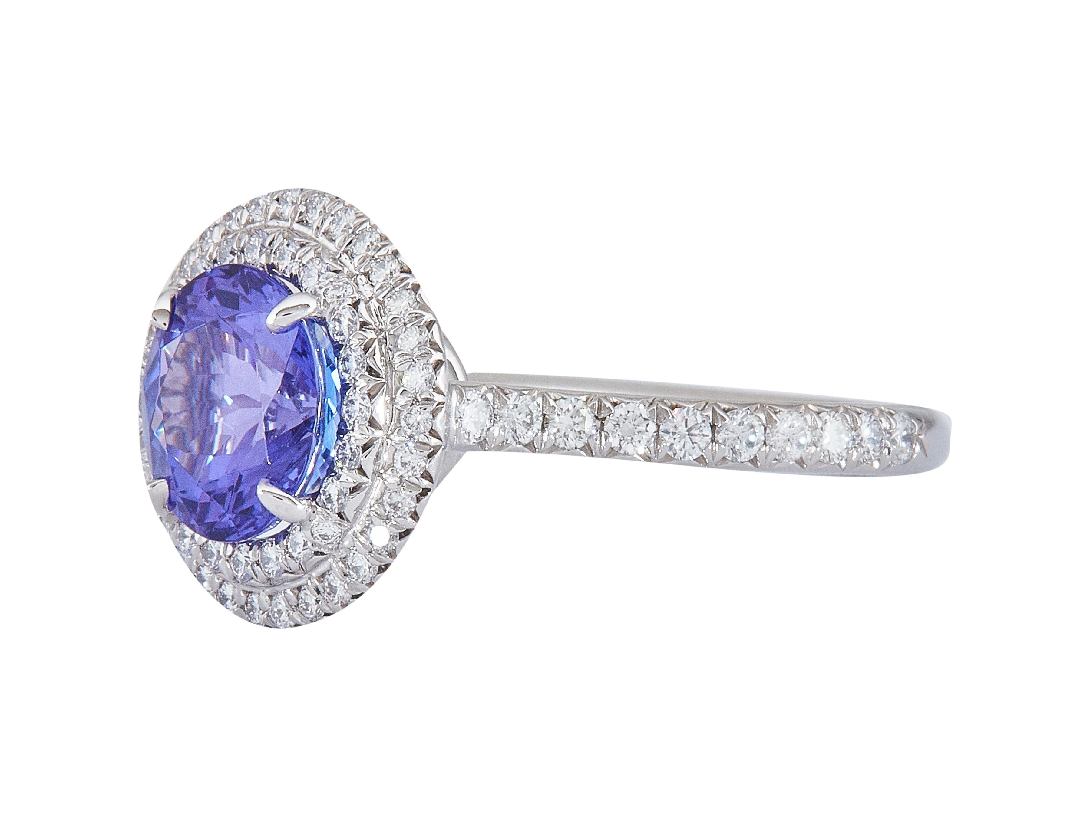Round Cut Tiffany & Co. Soleste Platinum Tanzanite Diamond Ring For Sale