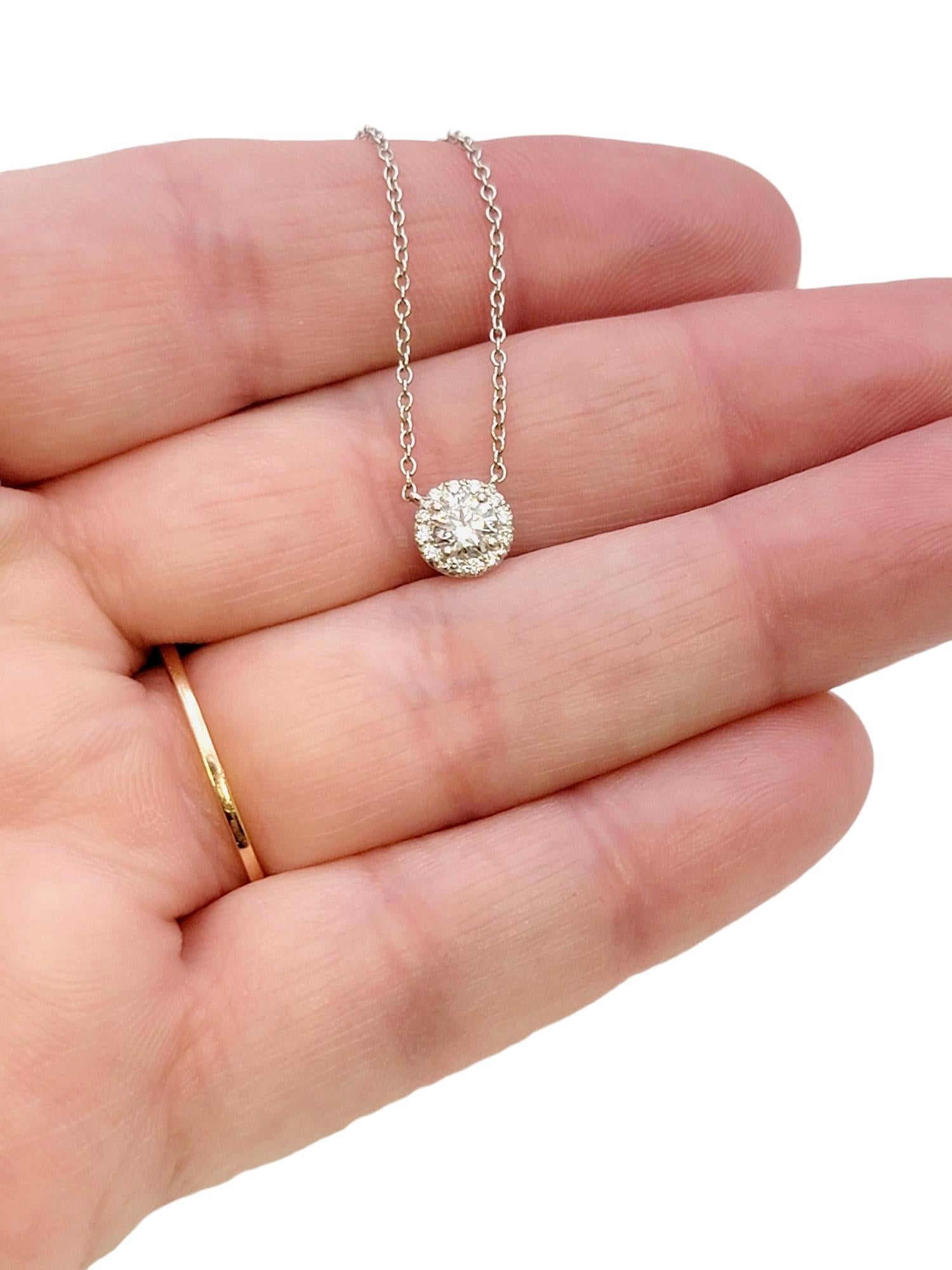Tiffany & Co. Soleste Round .30 Carats Diamonds Halo Platinum Pendant Necklace  For Sale 2