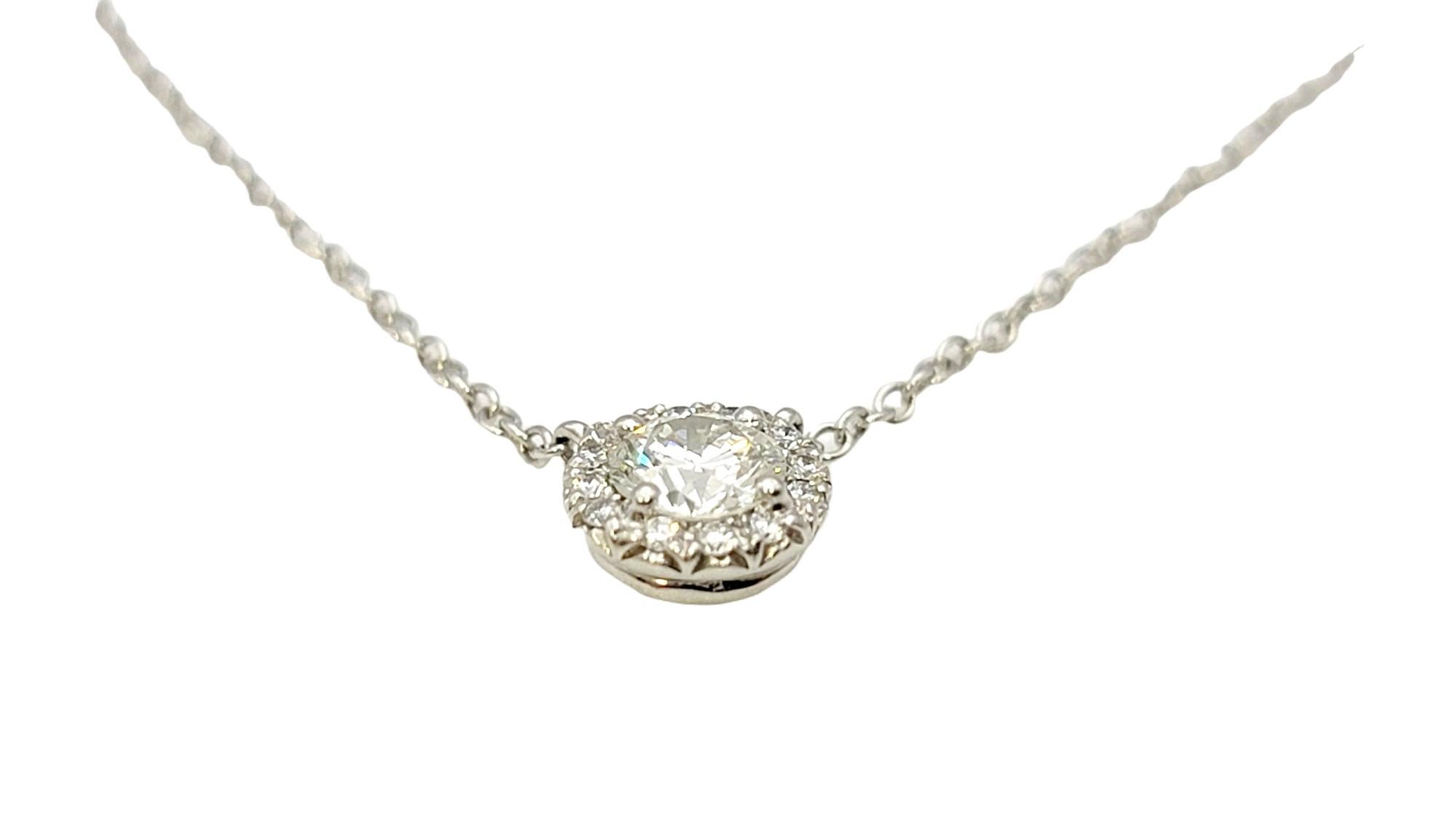 Contemporary Tiffany & Co. Soleste Round .30 Carats Diamonds Halo Platinum Pendant Necklace  For Sale