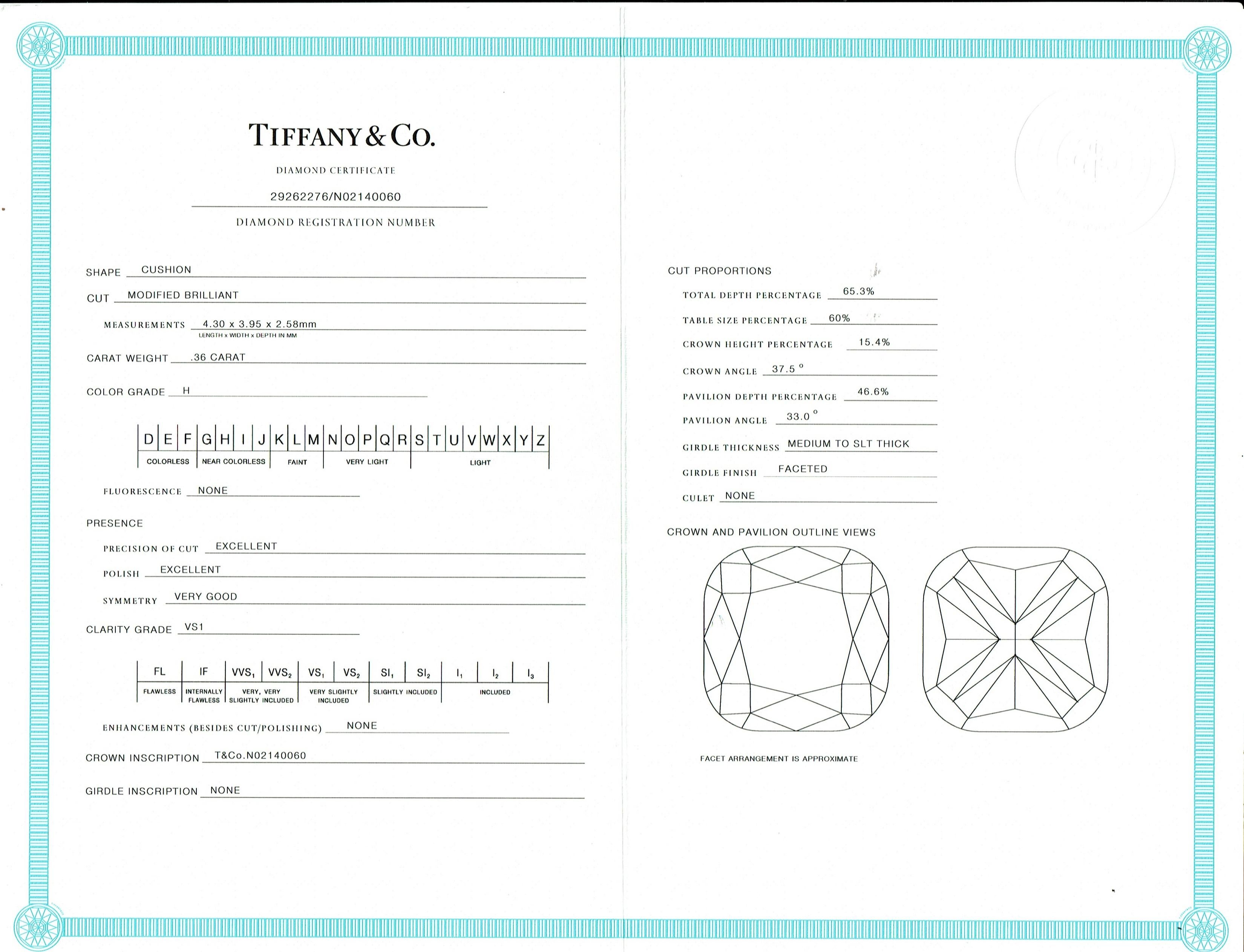 Tiffany & Co. Soleste Round Diamond 0.64 Carat Ring in Platinum Papers 5
