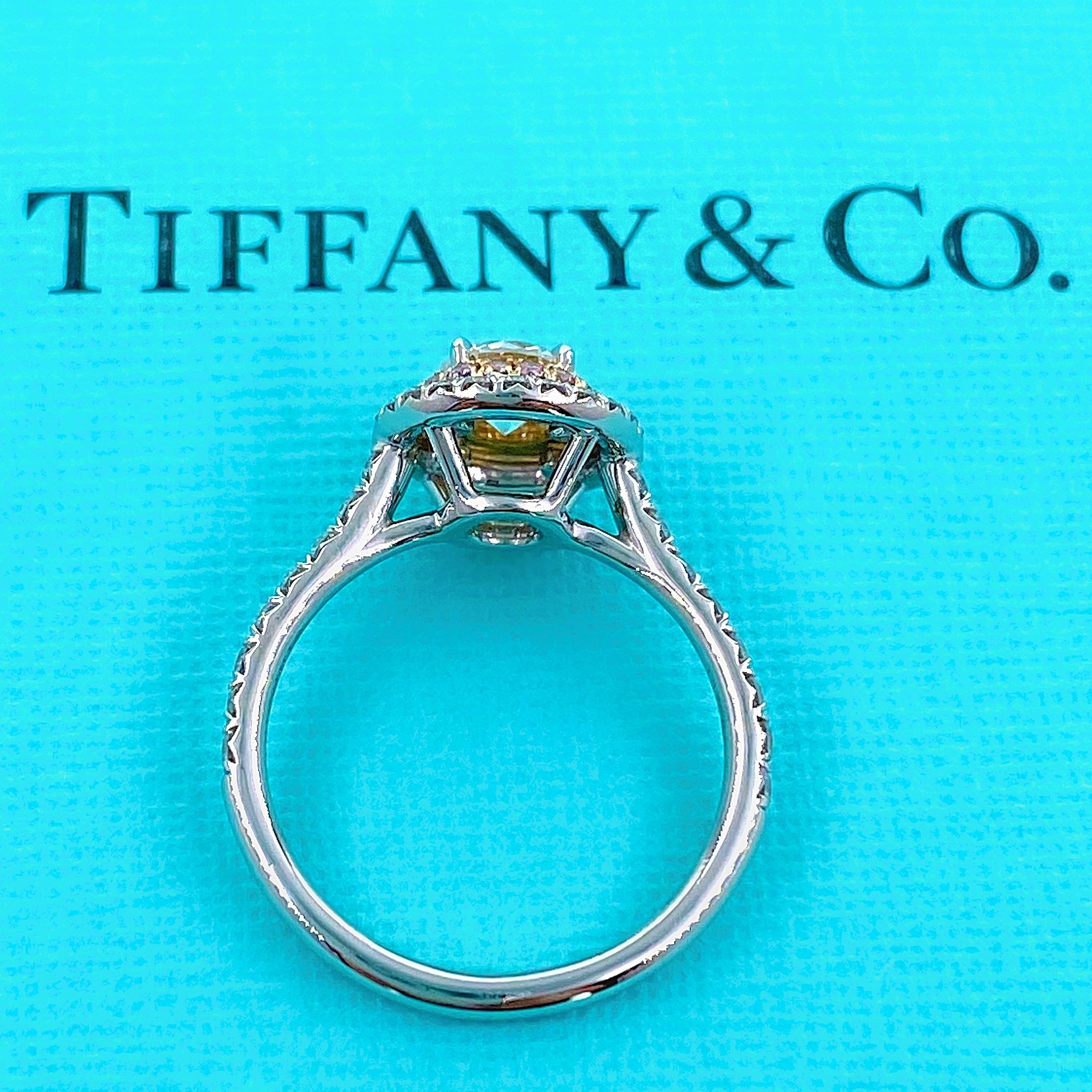 Tiffany & Co Soleste Round Diamond 0.90 Carat Pink Diamonds Double Halo Platinum 2
